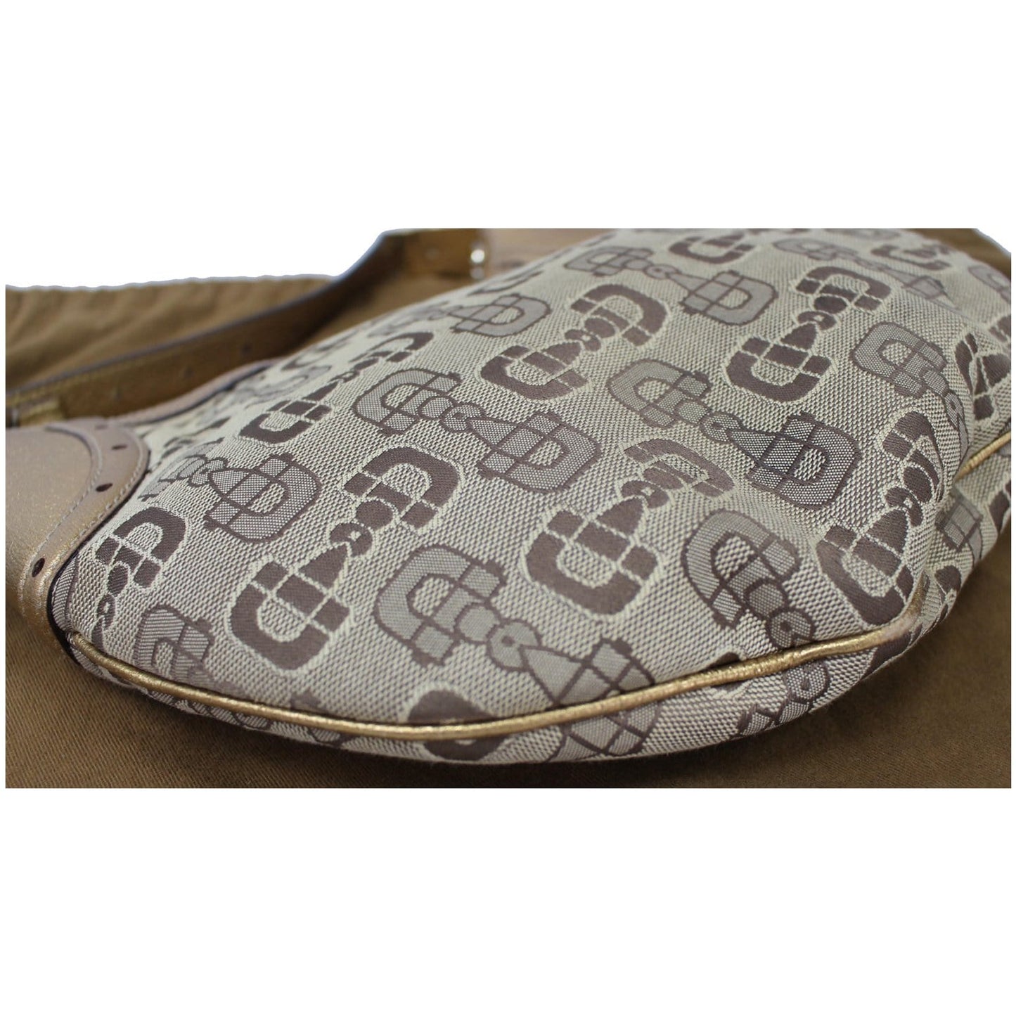 GUCCI Horsebit Print Canvas Hobo Bag Bronze 154371