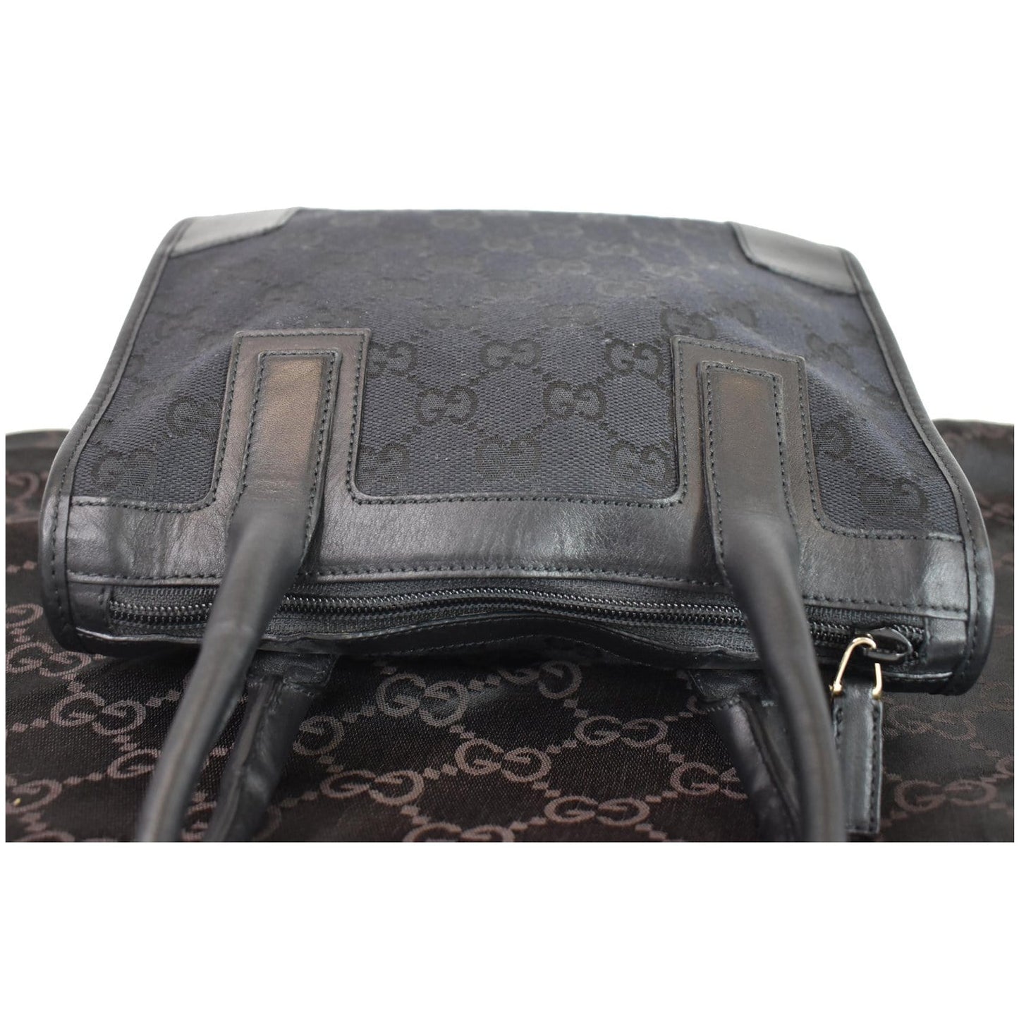 GUCCI Micro GG Top Handle Leather Tote Bag Black 000.0856