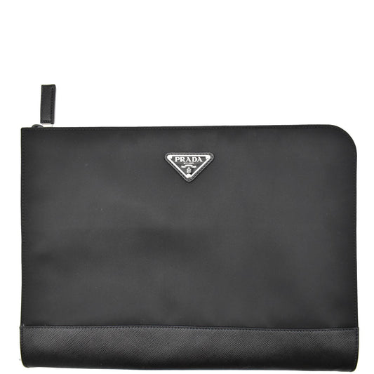 PRADA Document Nylon Leather Pouch Black