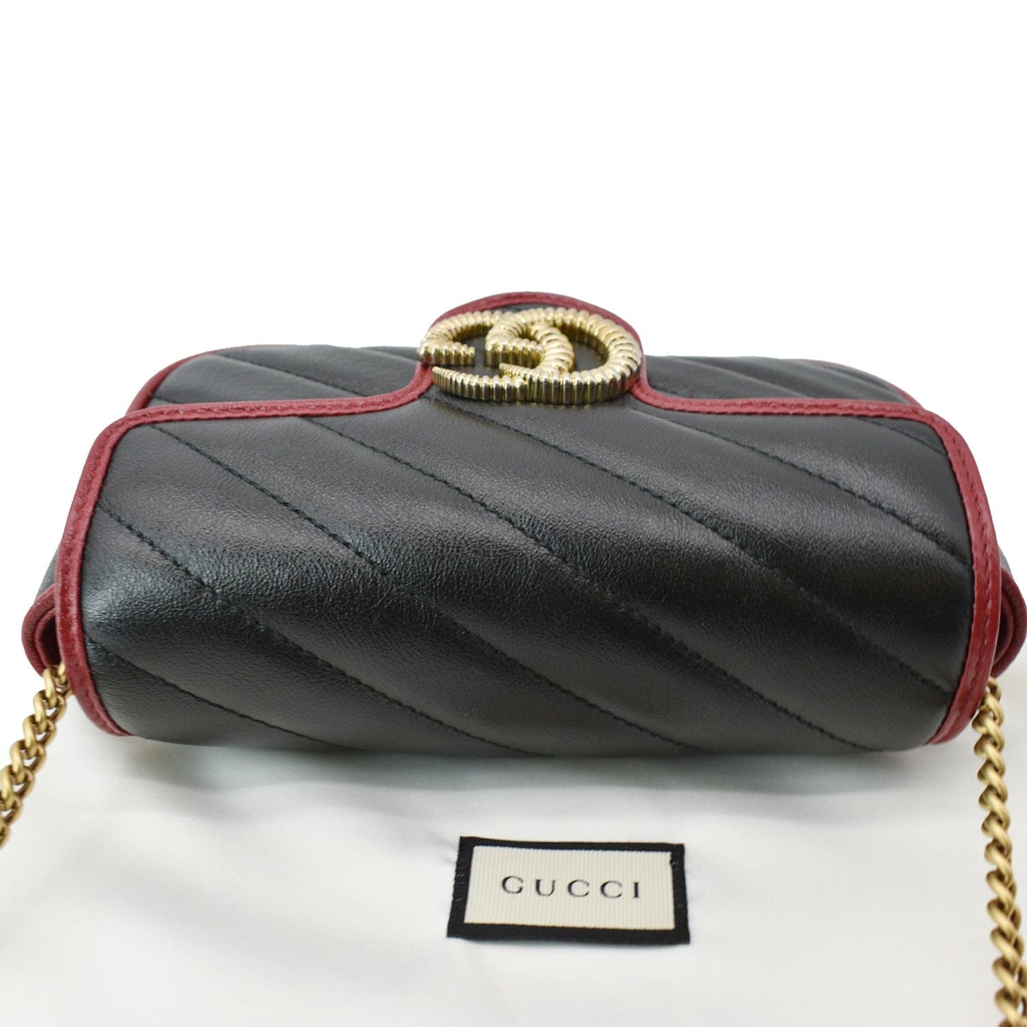 GUCCI GG Marmont Mini Matelass? Leather Shoulder Crossbody Bag Black/Cerise 574969