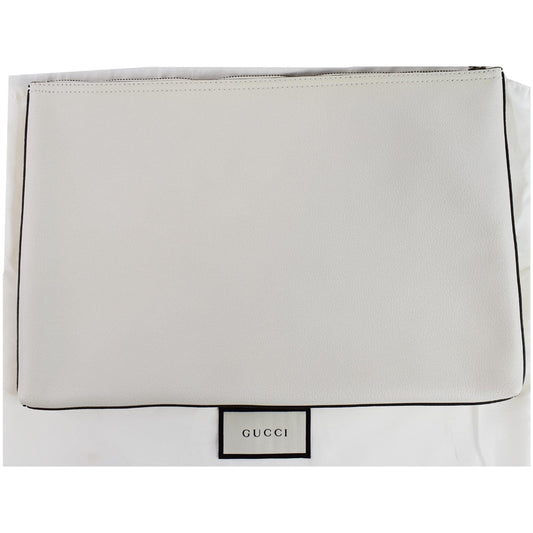 GUCCI Pebbled Leather Medium Logo Portfolio Clutch White 500984 - Last Call