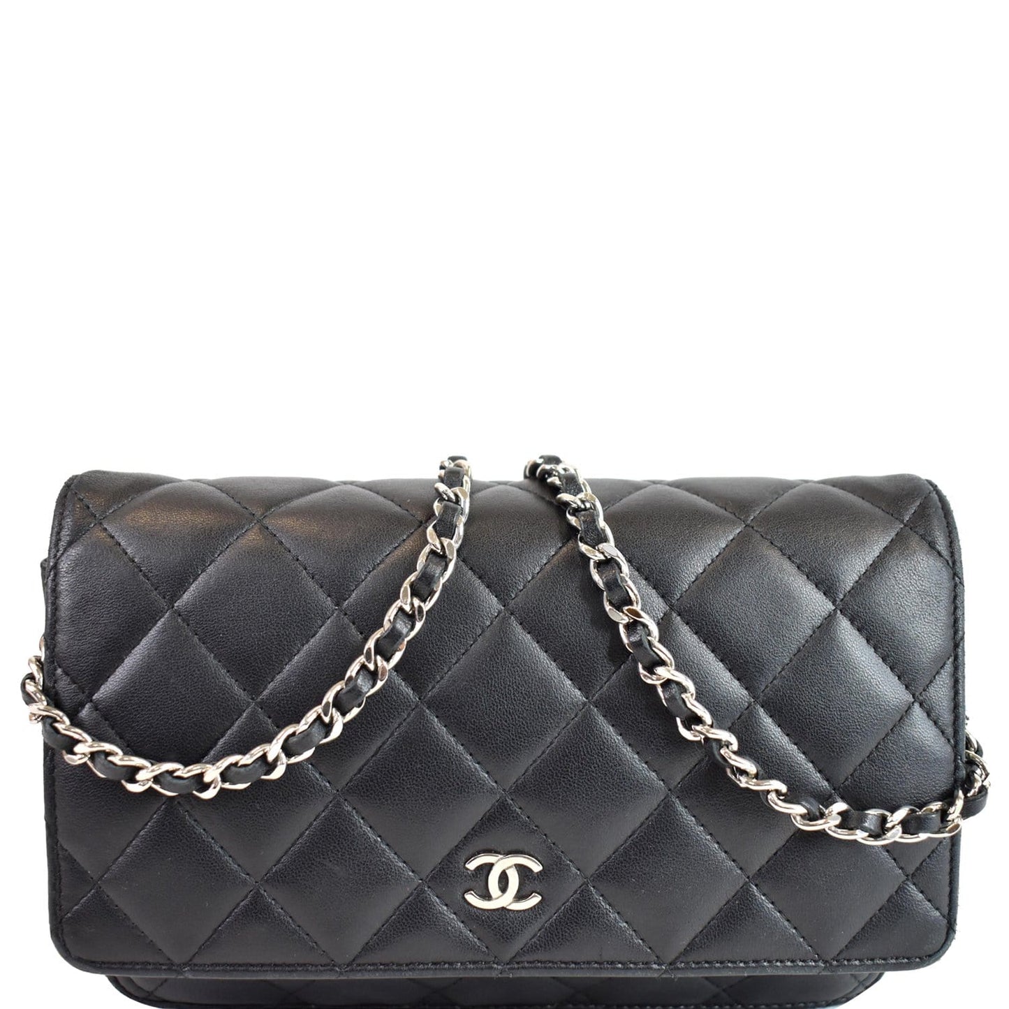CHANEL Wallet On Chain Lambskin Leather WOC Crossbody Bag Black