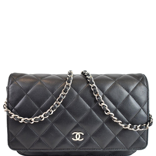 CHANEL Wallet On Chain Lambskin Leather WOC Crossbody Bag Black