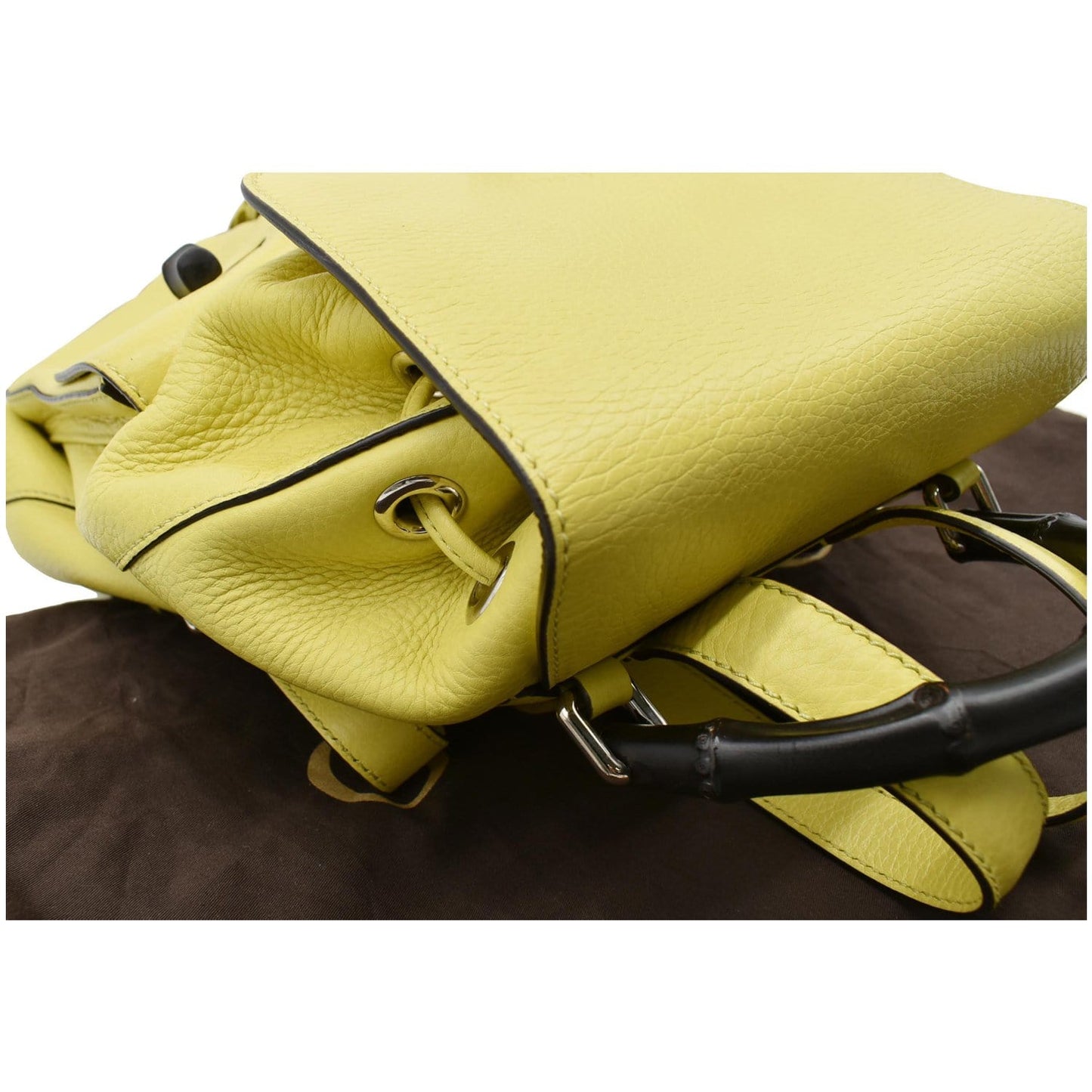 GUCCI Bamboo Pebbled Leather Backpack Bag Yellow 370833 - Last Call