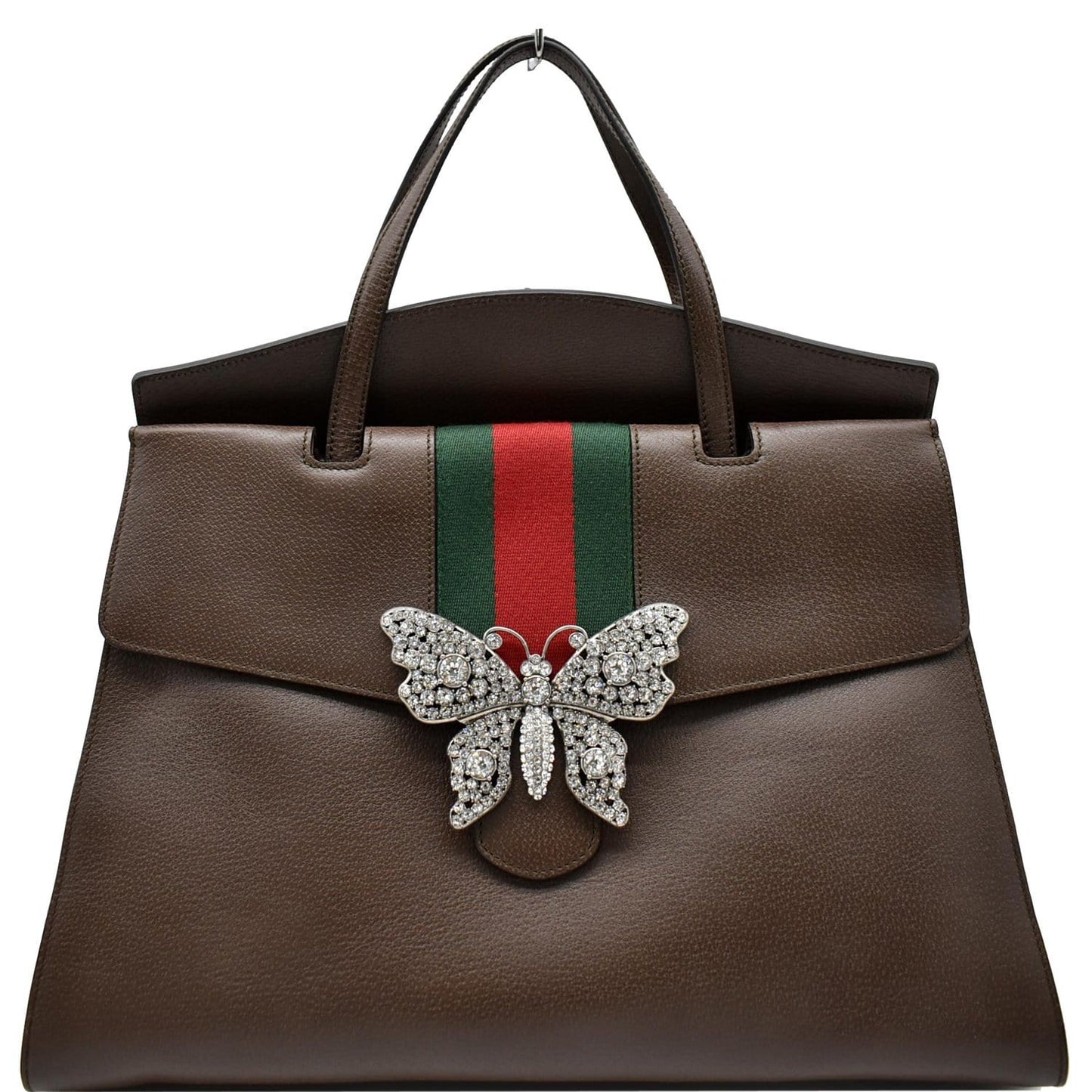GUCCI Butterfly Linea Totem Leather Large Top Handle Shoulder Bag Brown 500772