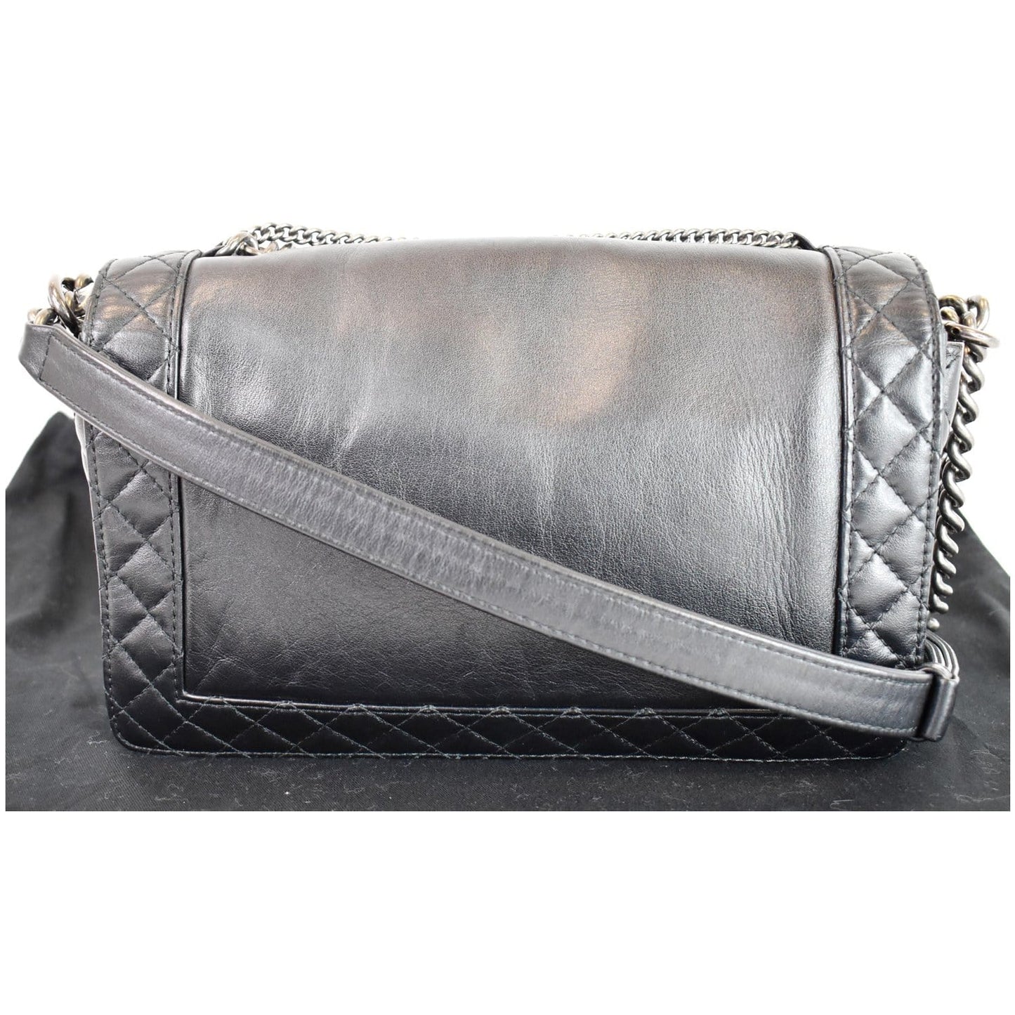 CHANEL Boy Enchained Medium Calfskin Leather Flap Shoulder Bag Black