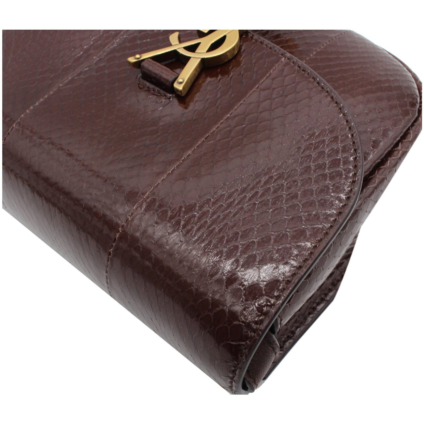 YVES SAINT LAURENT Kaia Small Snakeskin Embossed Leather Crossbody Bag Brown - Final Sale