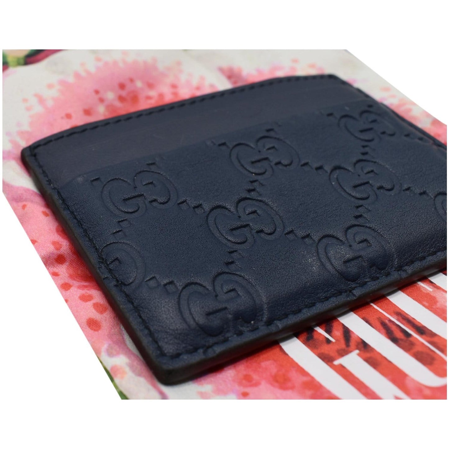 GUCCI Guccissima Leather Signature Card Case Blue 233166 - 20% OFF