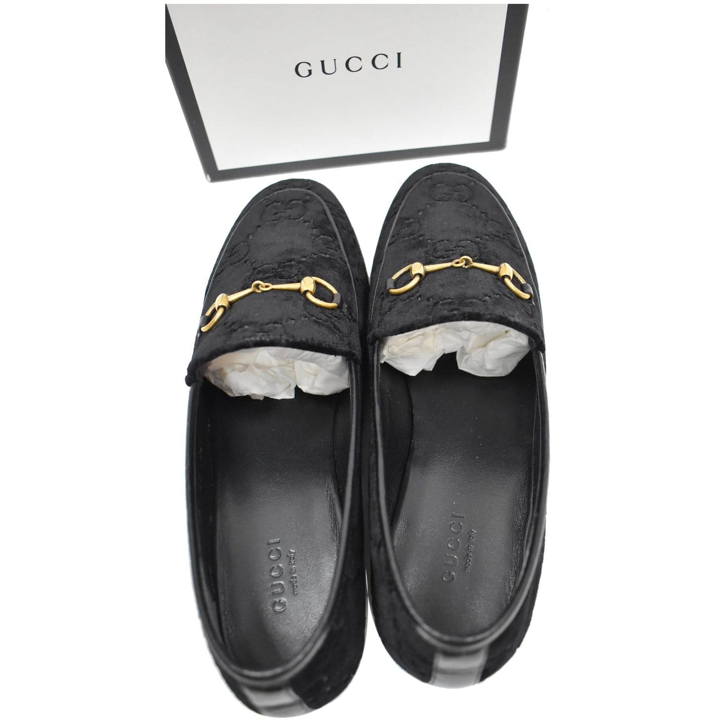 GUCCI GG Jordaan Velvet Leather Loafer Black 431467 Size 40