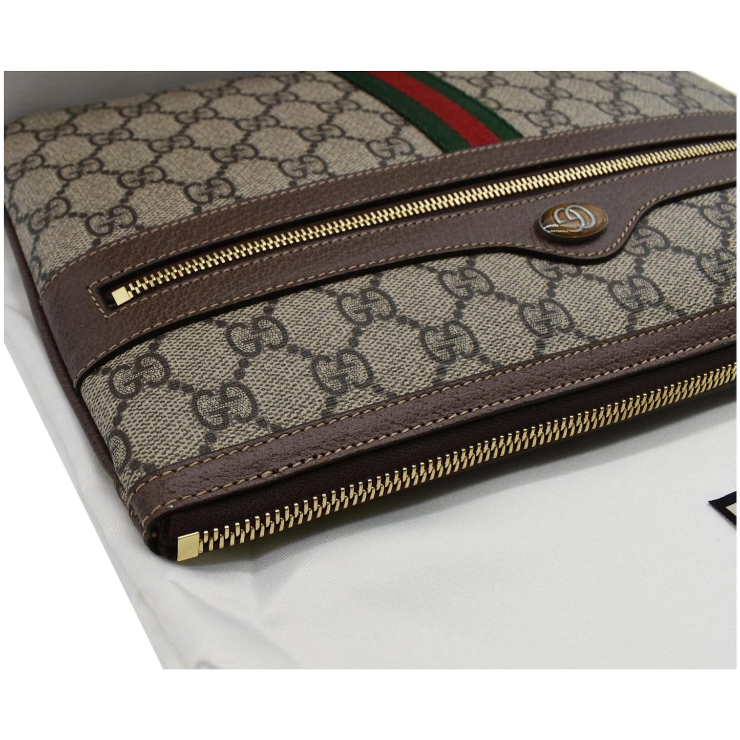 GUCCI Large Ophidia GG Supreme Monogram Leather Pouch Clutch Bag Beige 517551