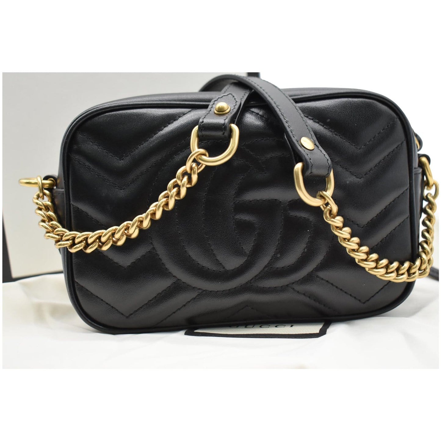 GUCCI GG Marmont Matelasse Mini Leather Crossbody Bag Black 448065