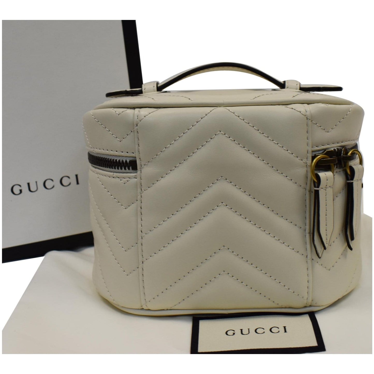 GUCCI GG Marmont Matelasse Chevron Leather Cosmetic Case White 624615