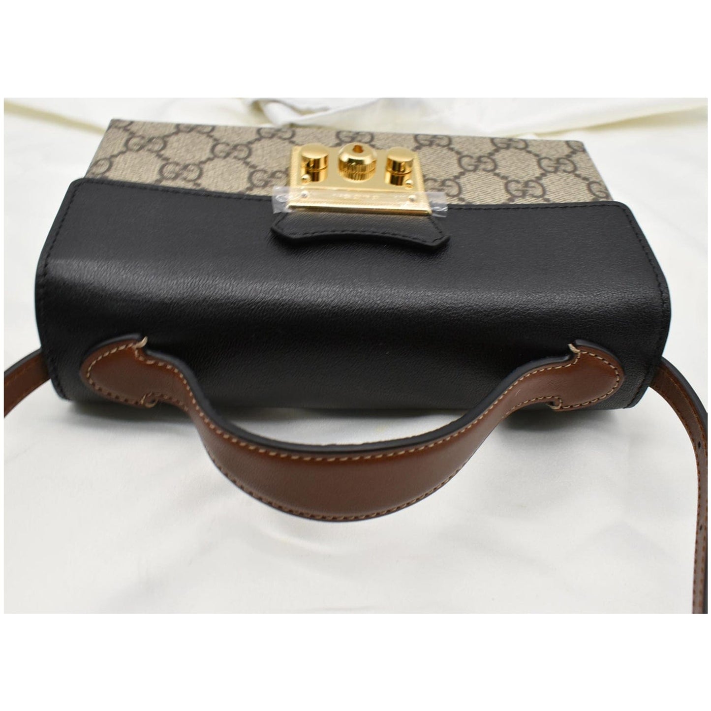GUCCI Padlock Mini GG Supreme Canvas Top Handle Crossbody Bag Beige 652683
