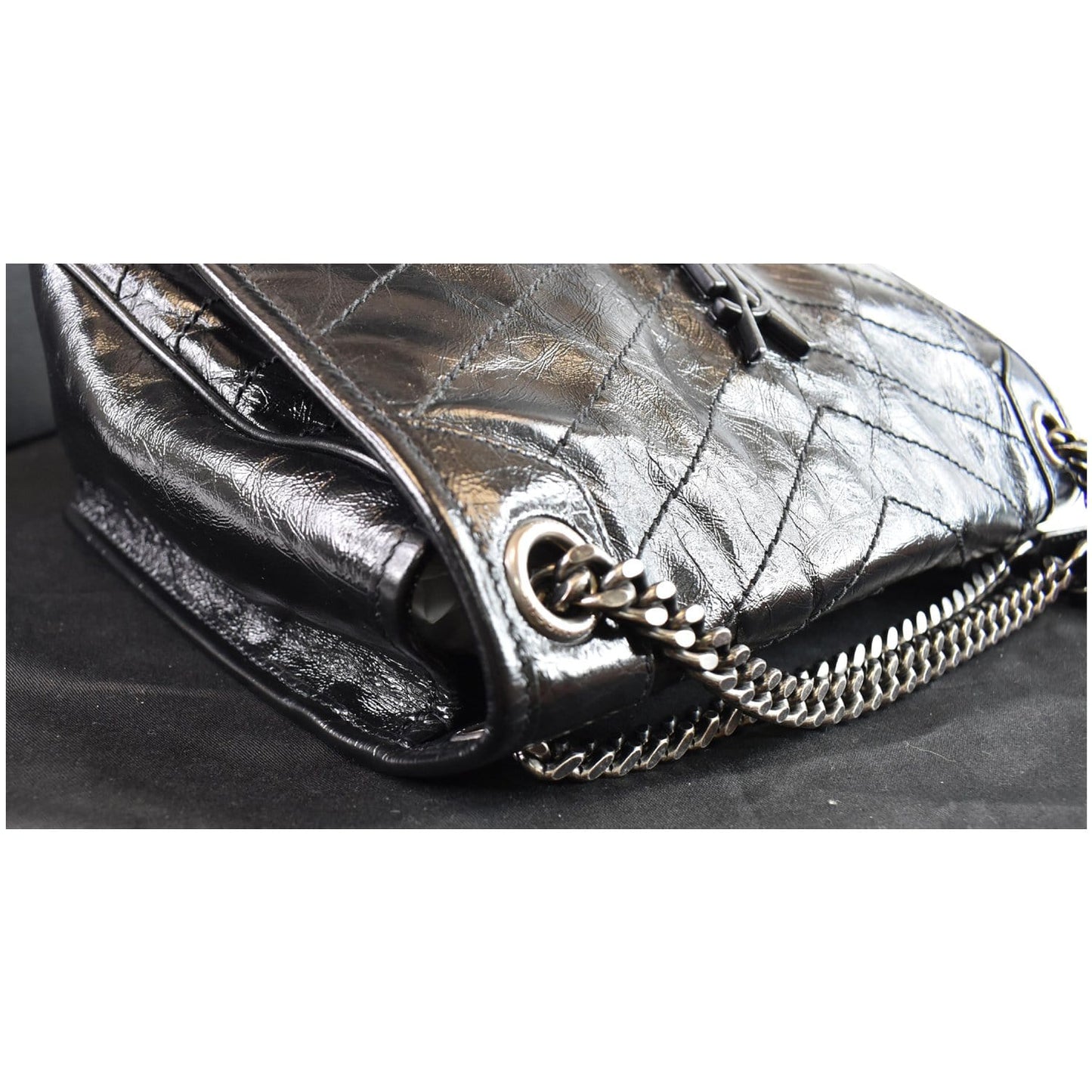 YVES SAINT LAURENT Niki Baby Crinkle Leather Crossbody Bag Black