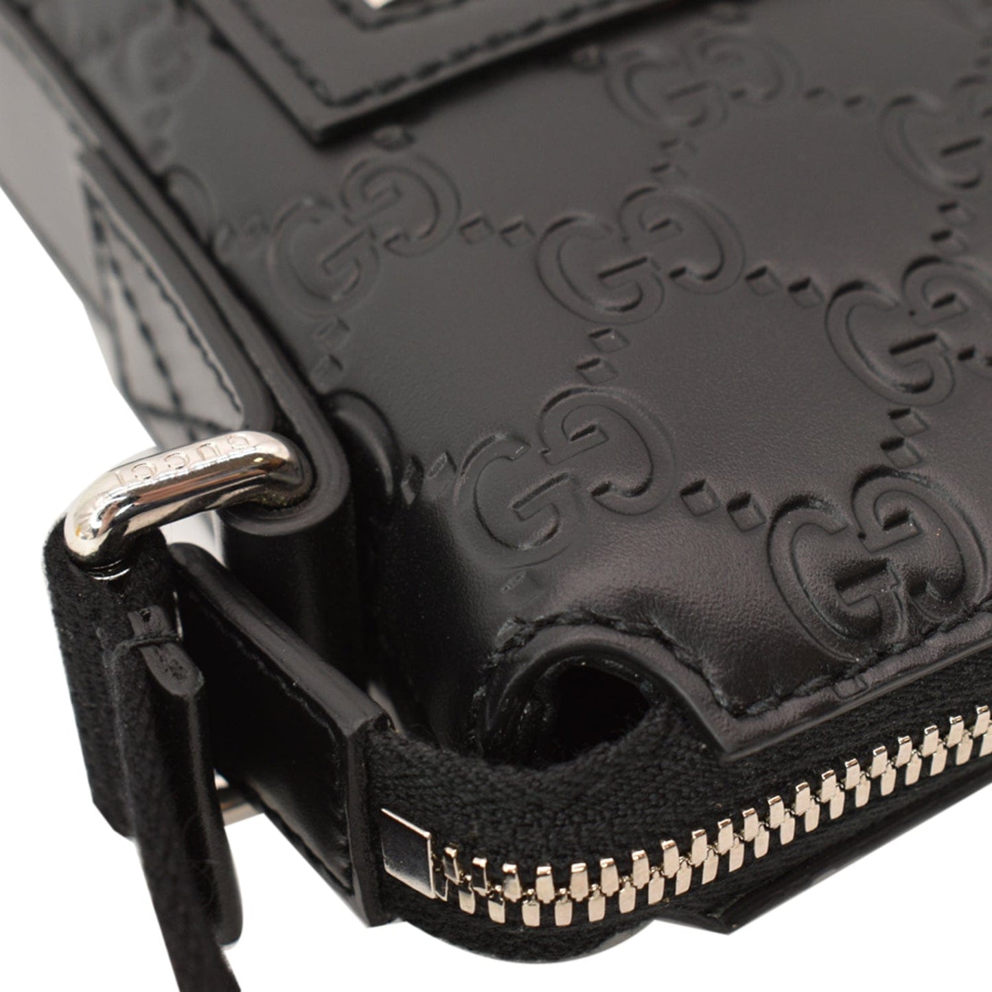 GUCCI GG Signature Leather Black Messenger Bag 406410