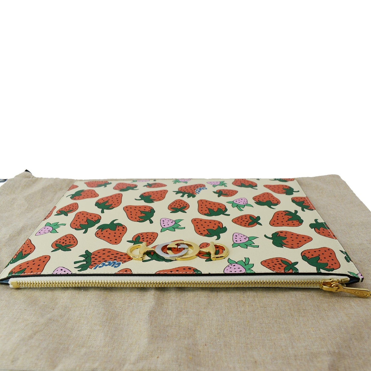 GUCCI Zumi Strawberry Printed Leather Pouch Multicolor 570728