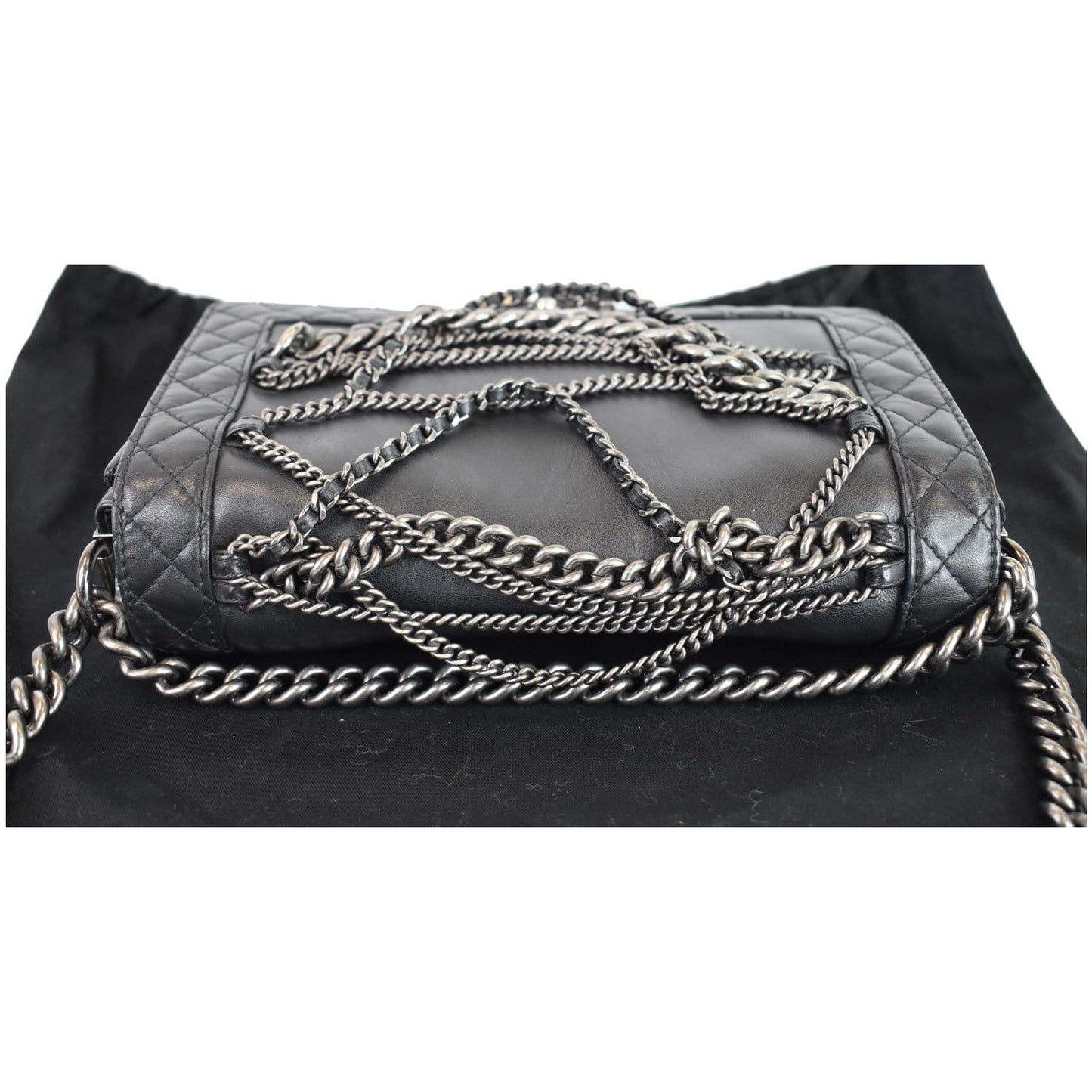 CHANEL Boy Enchained Medium Calfskin Leather Flap Shoulder Bag Black