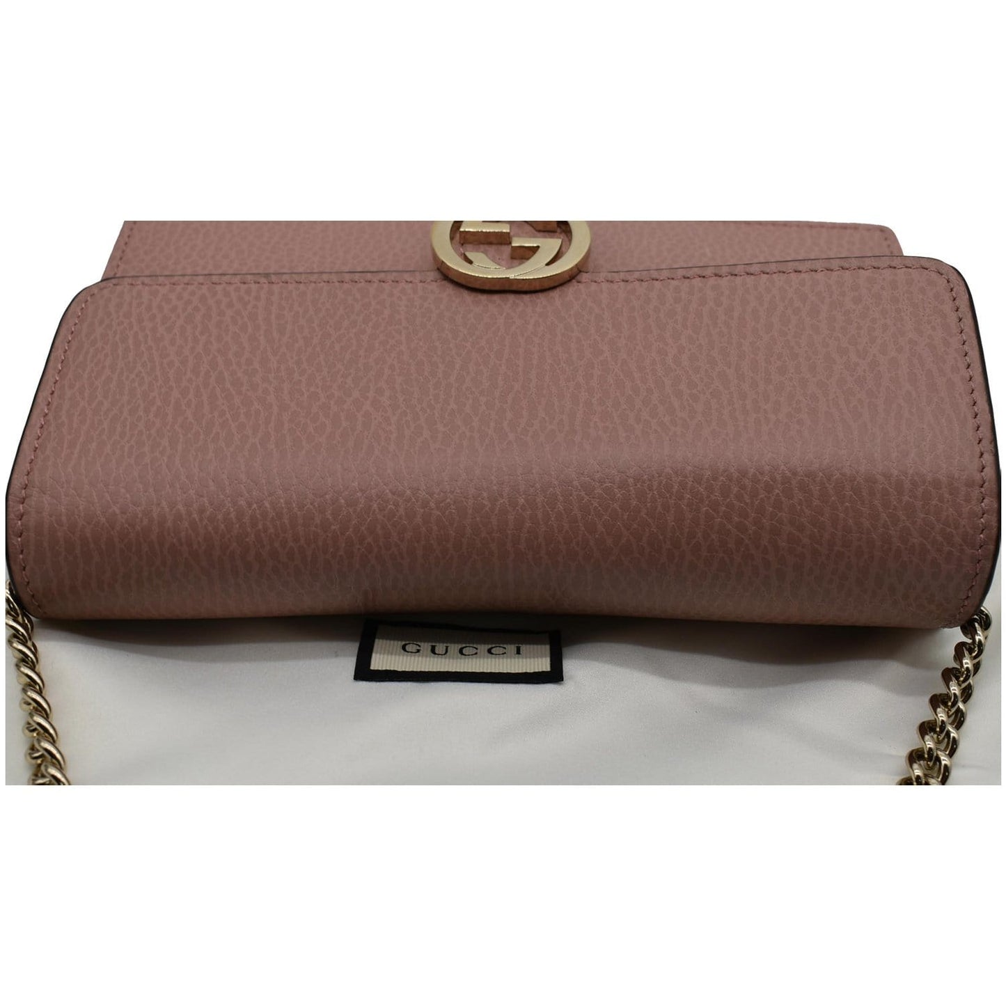 GUCCI Dollar Interlocking G Calfskin Leather Chain Wallet Crossbody Bag Soft Pink 510314