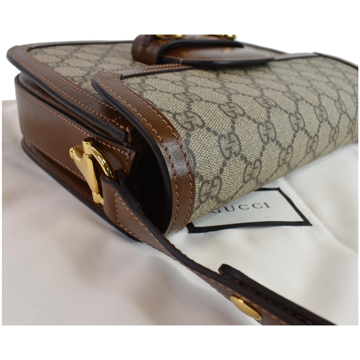 GUCCI Horsebit 1955 GG Supreme Canvas Shoulder Bag Beige 602204