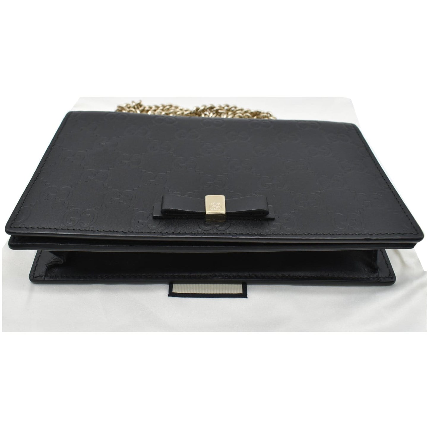 GUCCI Bow Leather Chain Wallet Black 431408
