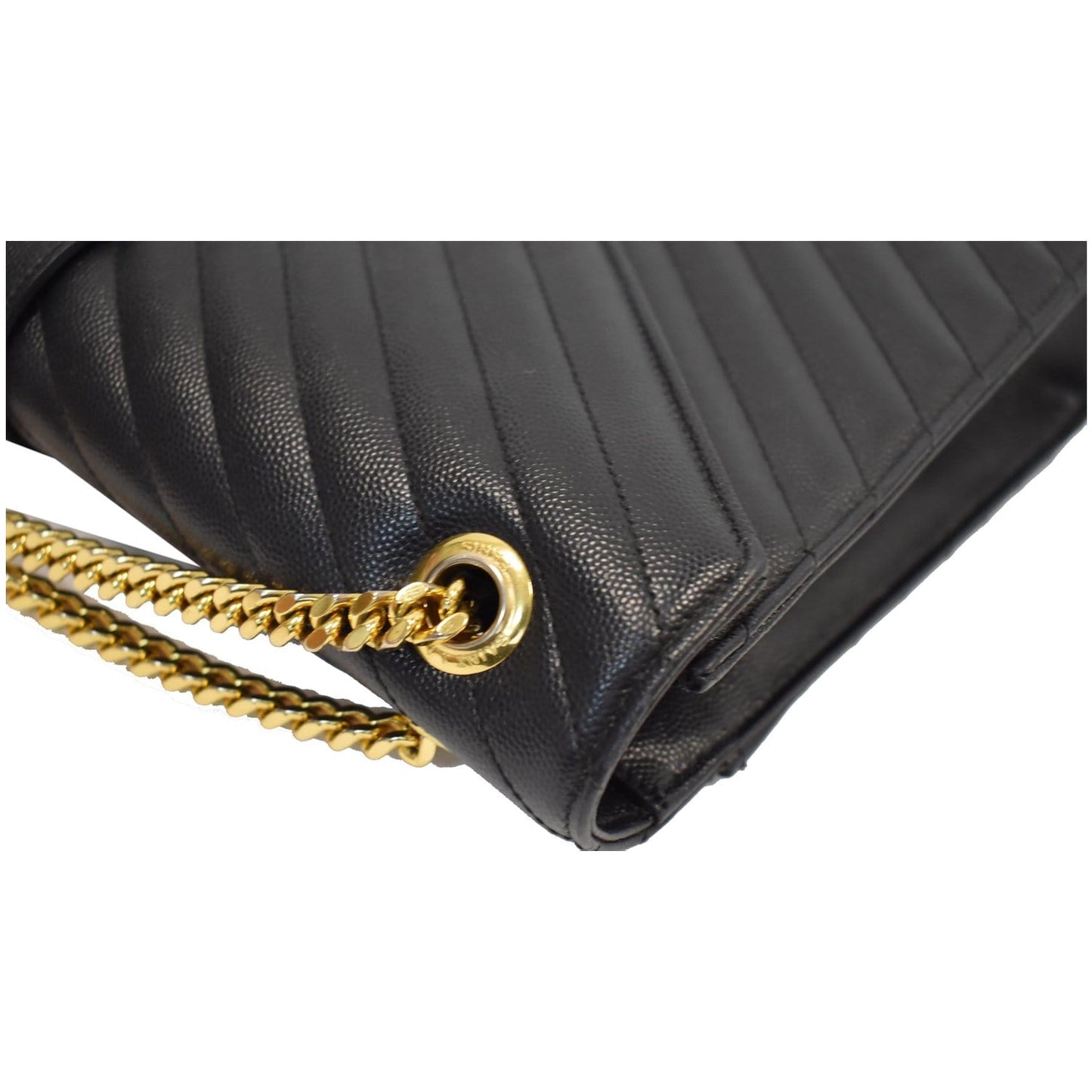 YVES SAINT LAURENT Large Envelope Grain De Poudre Chain Shoulder Bag Black