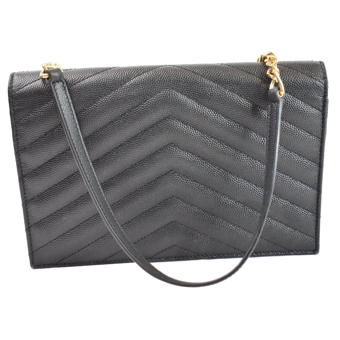 YVES SAINT LAURENT Envelope Monogram Leather Crossbody Chain Wallet Black