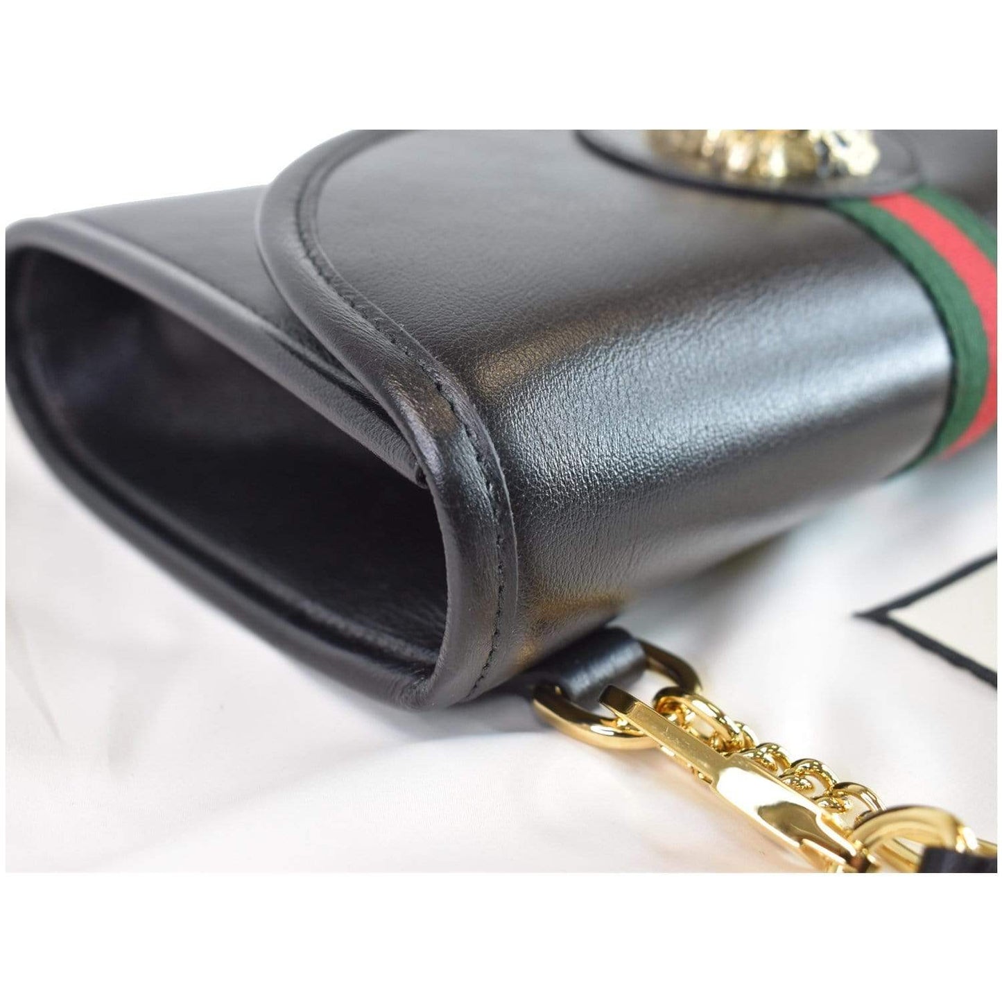 GUCCI Rajah Small Web Leather Shoulder Bag Black 570145 - 25% OFF
