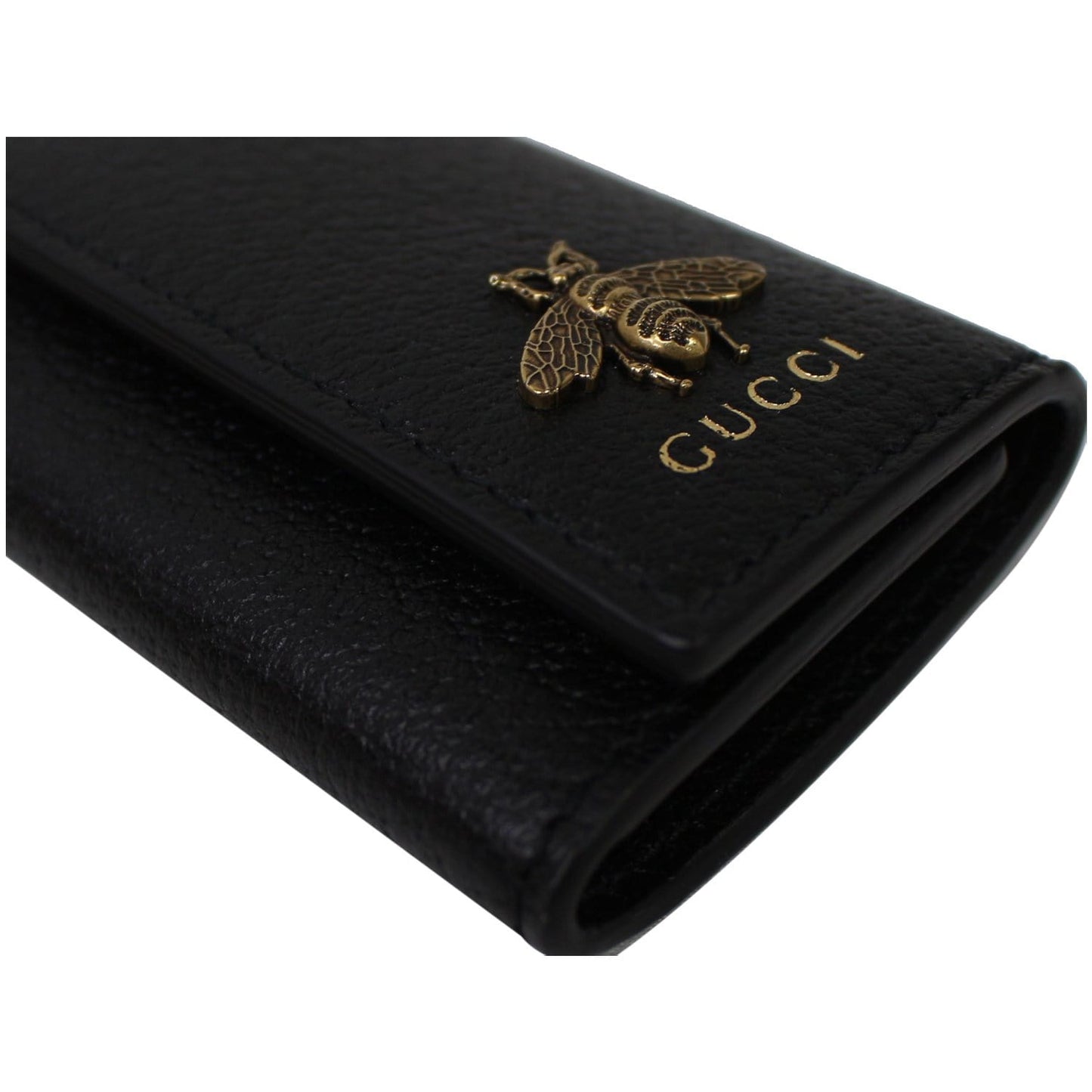 GUCCI Animalier Bee Leather Key Case Black 523683