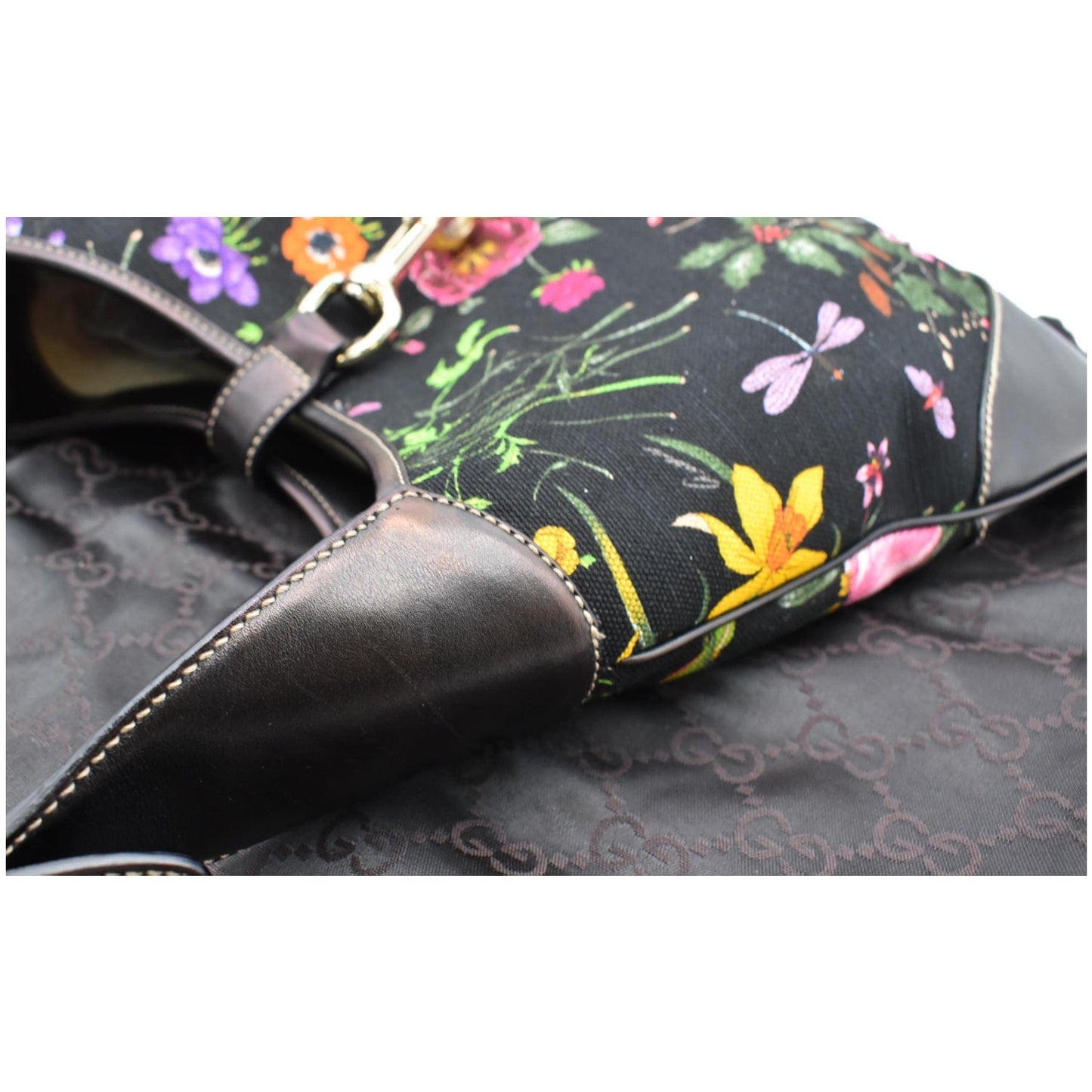 GUCCI Flora Jackie O Bouvier Floral Printed Canvas Hobo Bag Black 153029 - 15% OFF