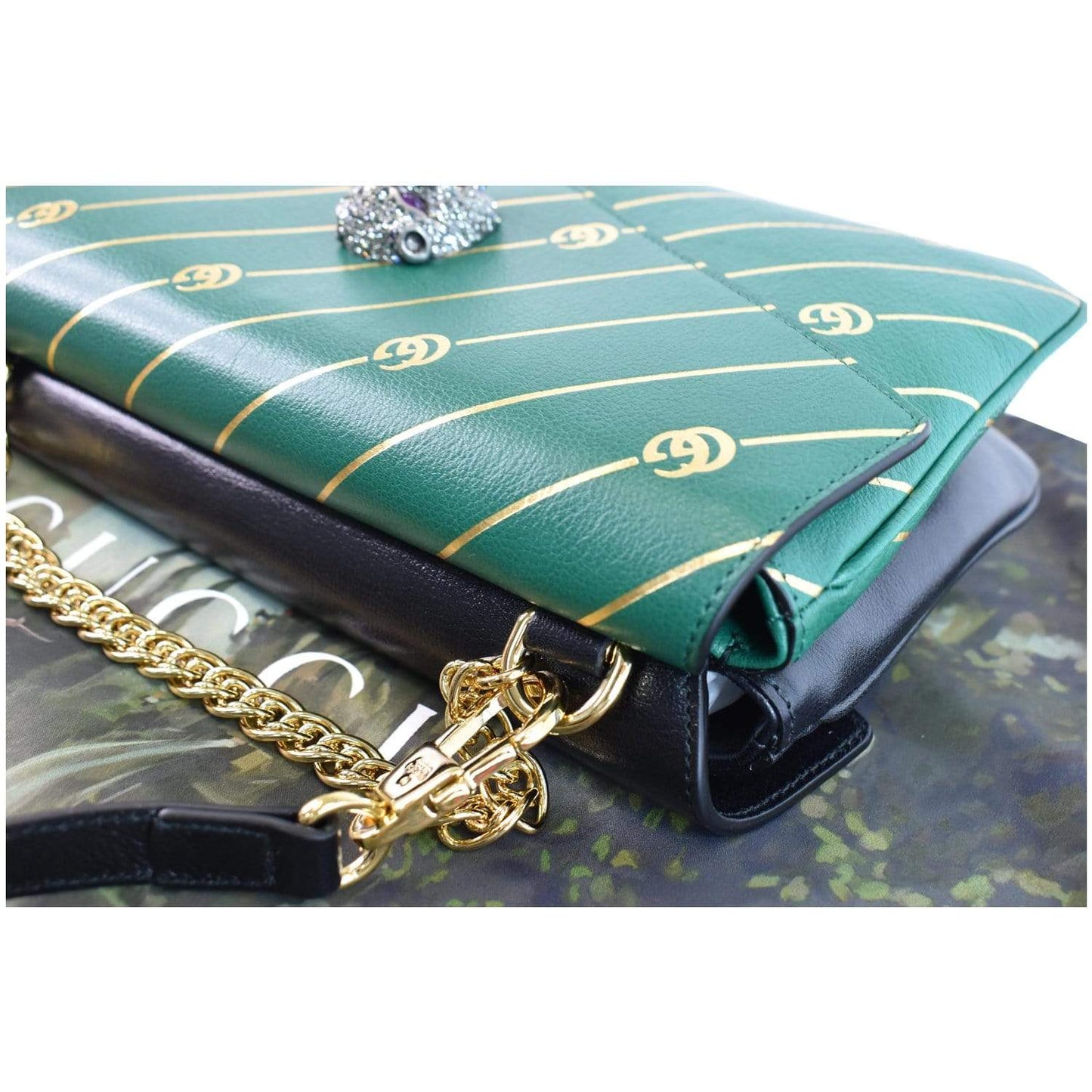 GUCCI Thiara Medium Double Smooth Leather Shoulder Bag Green/Black 524822