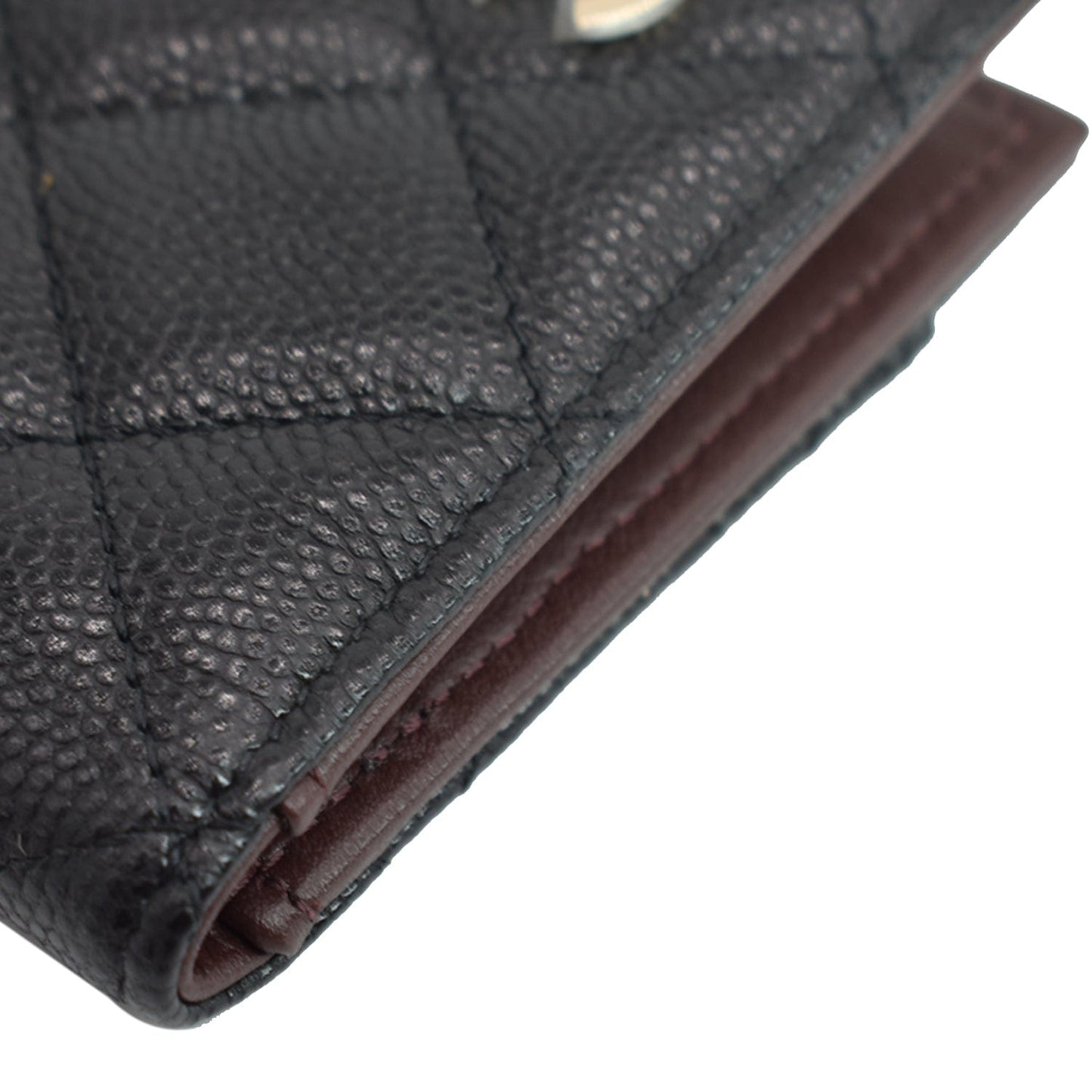CHANEL CC Card Holder Quilted Caviar Leather Wallet Black