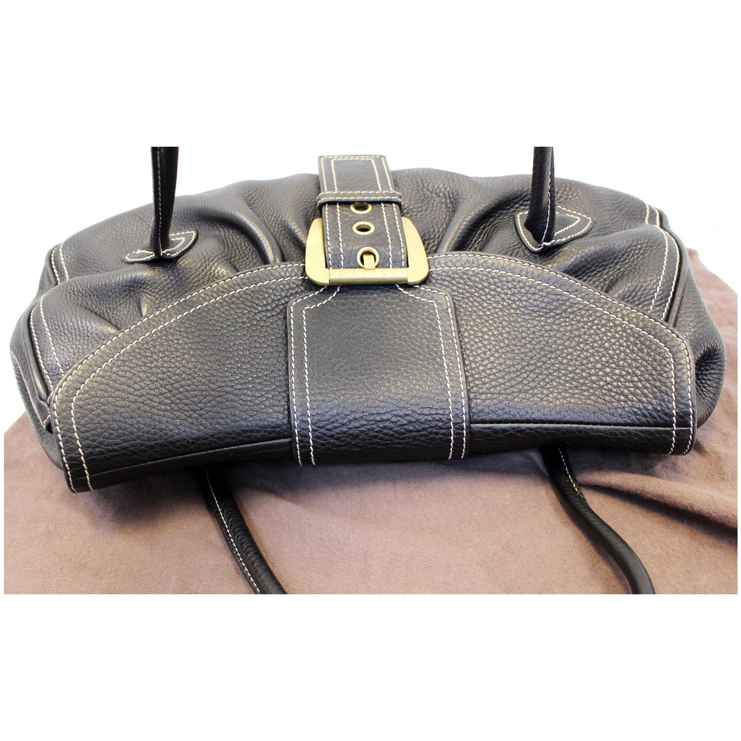 Celine Buckle Leather Satchel Bag Black - Last Call