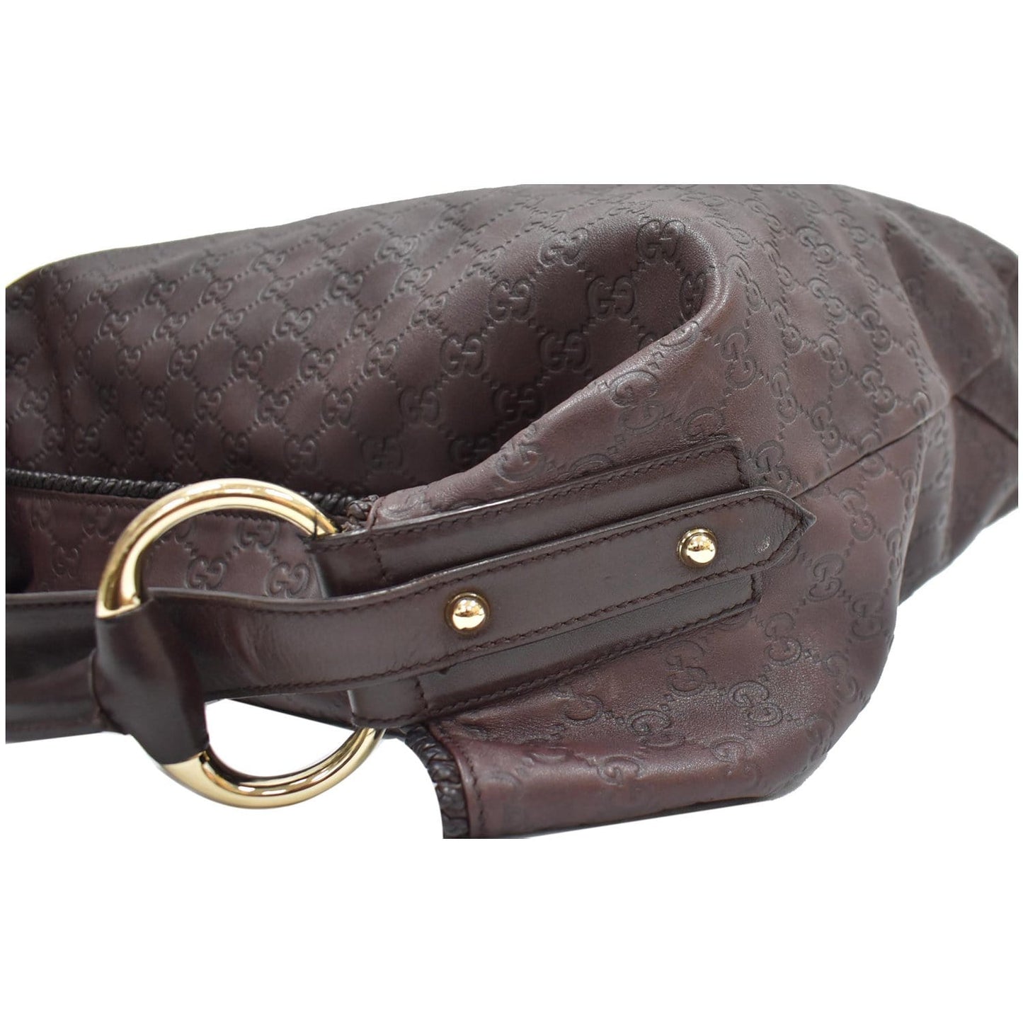 GUCCI Horsebit Large Guccissima Leather Hobo Bag Dark Brown 114900