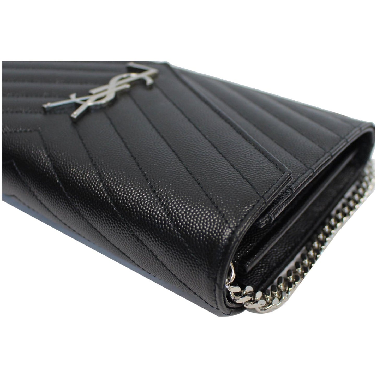 YVES SAINT LAURENT Envelope Leather Crossbody Chain Wallet Black