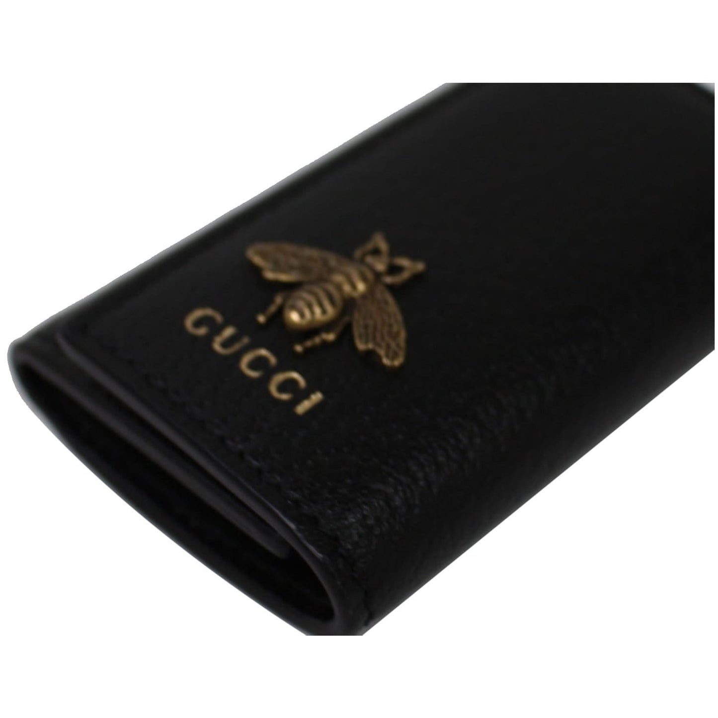 GUCCI Animalier Bee Leather Key Case Black 523683