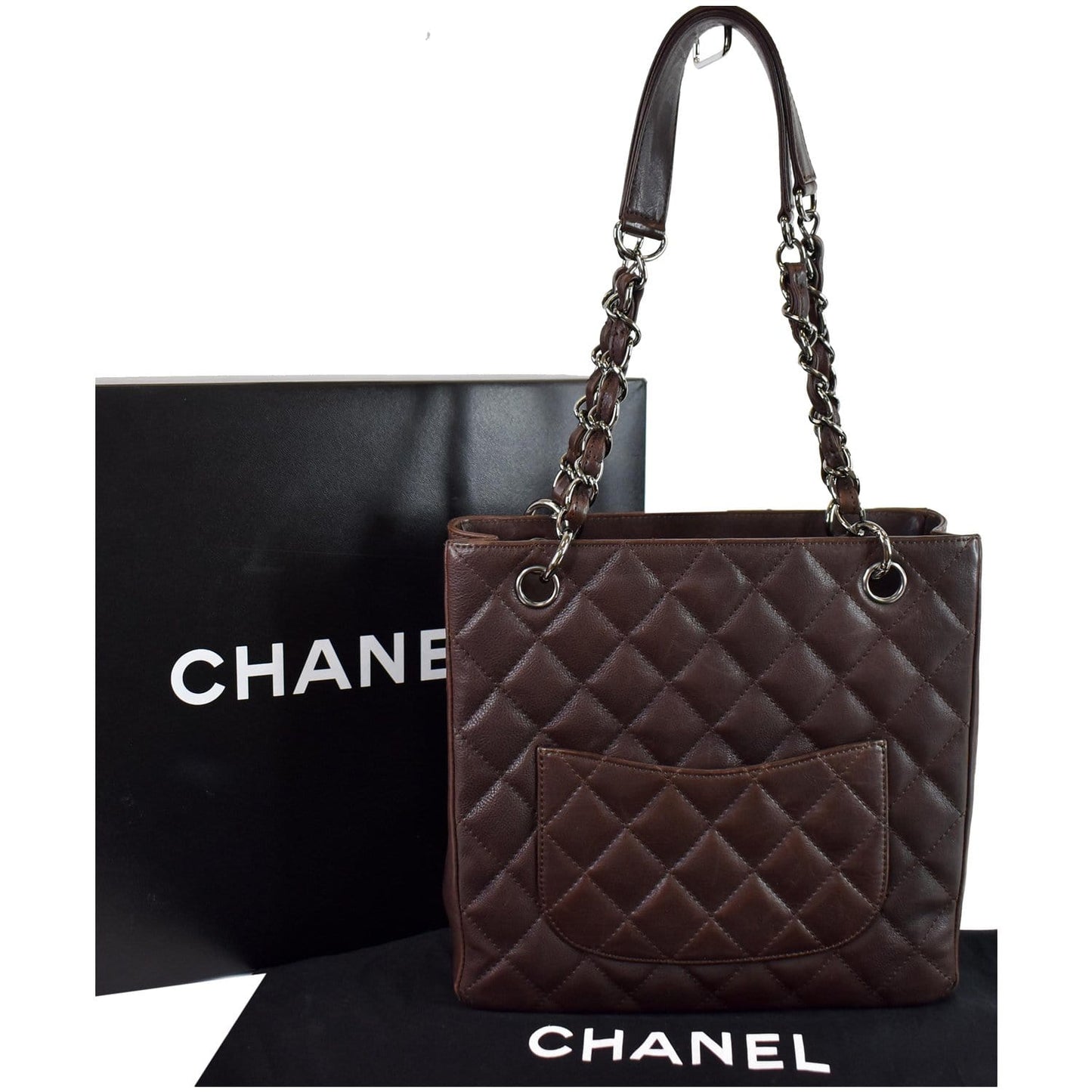 CHANEL PST Caviar Leather Petit Shopping Tote Bag Brown