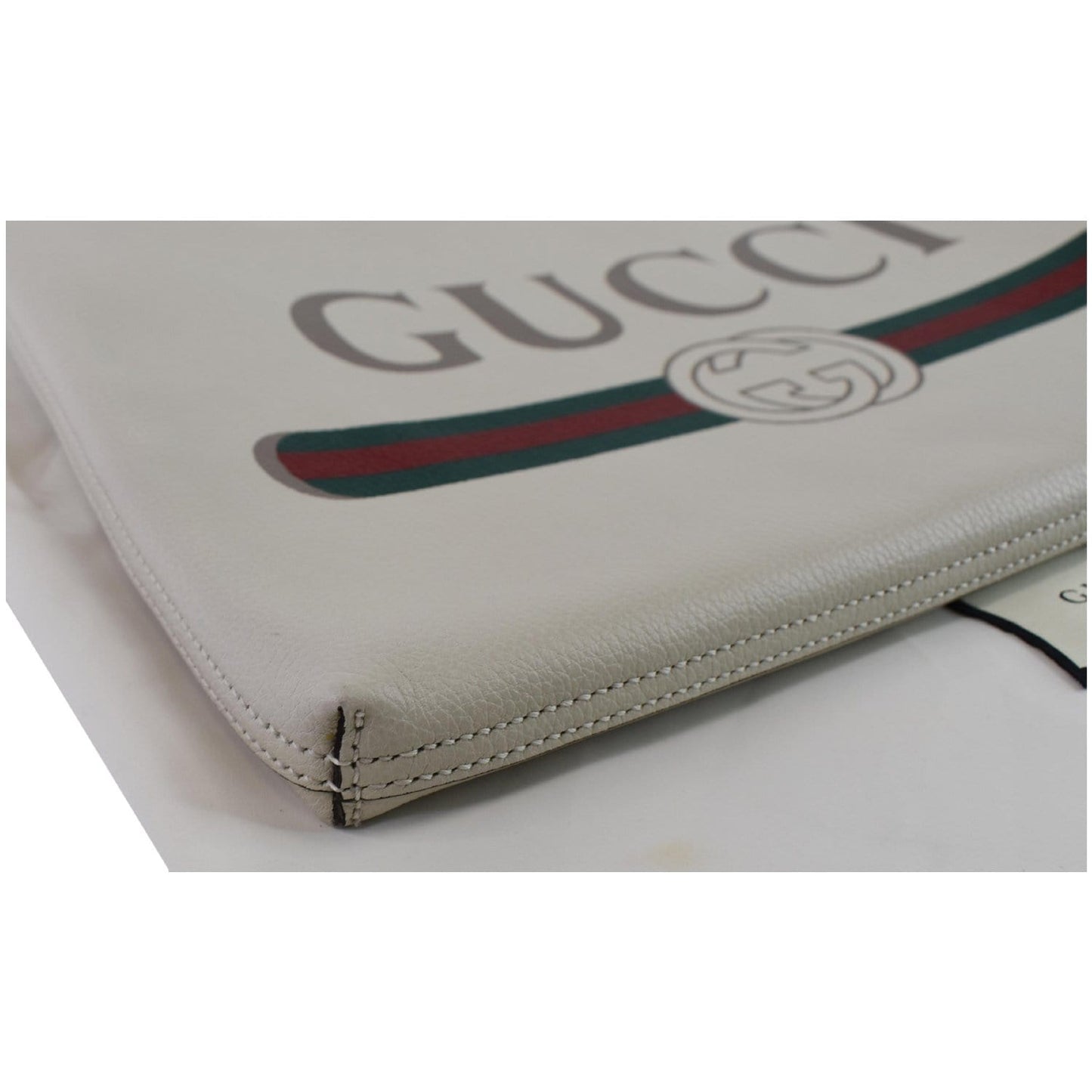 GUCCI Pebbled Leather Medium Logo Portfolio Clutch White 500984 - Last Call