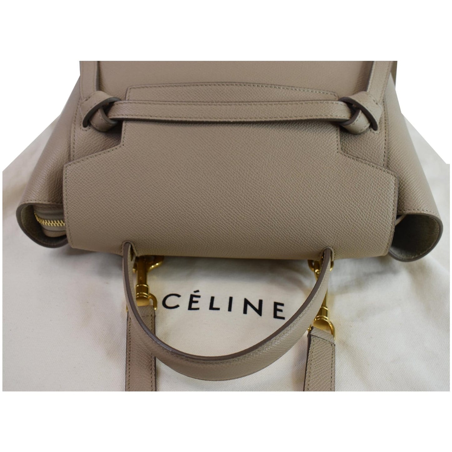 CELINE Micro Belt Grained Calfskin 2Way Shoulder Bag Taupe