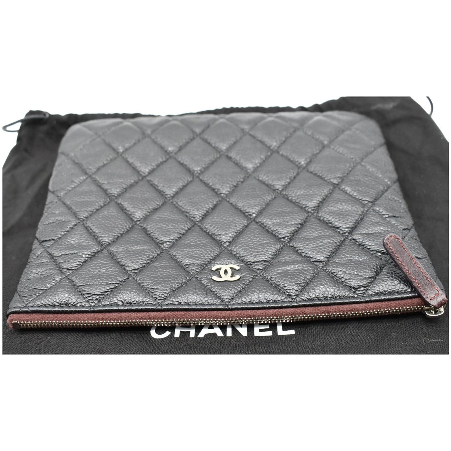 CHANEL Caviar Leather O-Case Zip Pouch Black