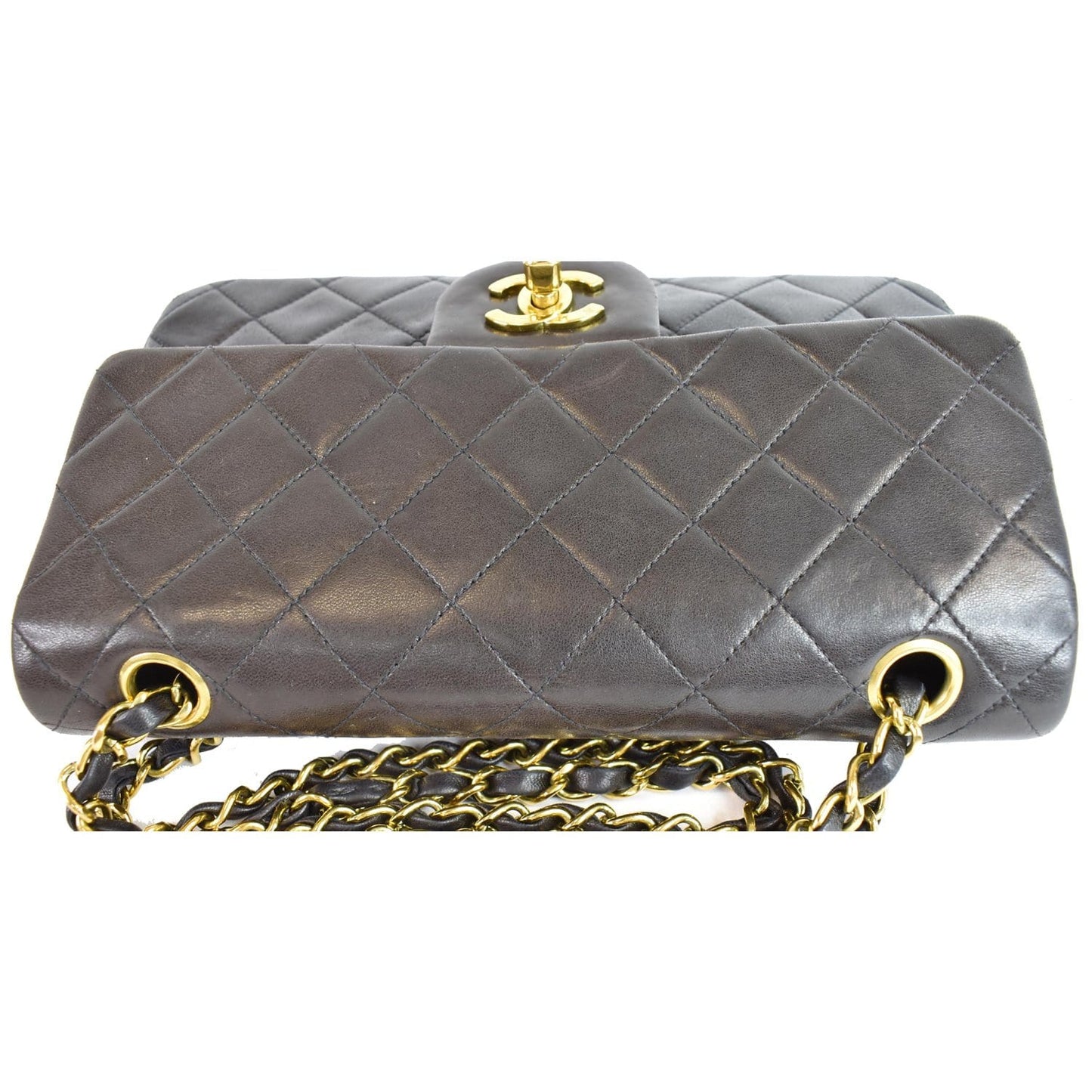 CHANEL Vintage Double Flap Lambskin Shoulder Bag Black