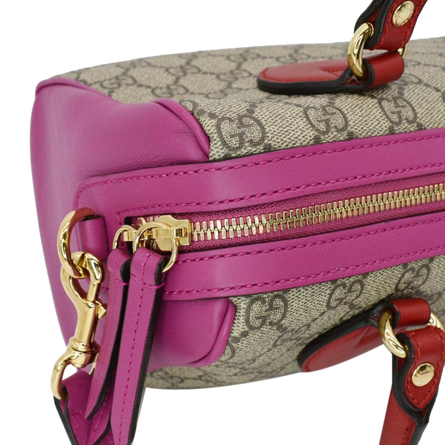 GUCCI GG Supreme Top Handle Leather Boston Bag Beige 409529
