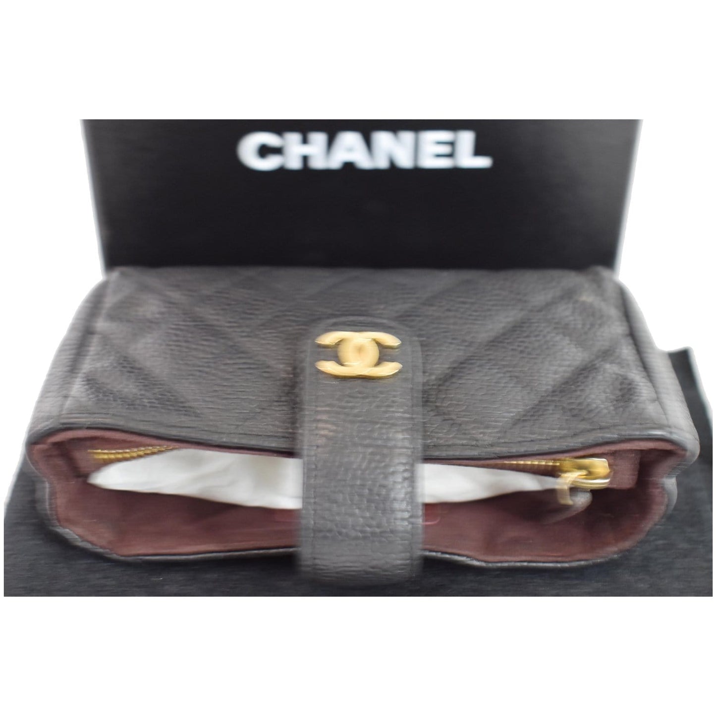 CHANEL Quilted Caviar Leather Mini Phone Holder Clutch Black