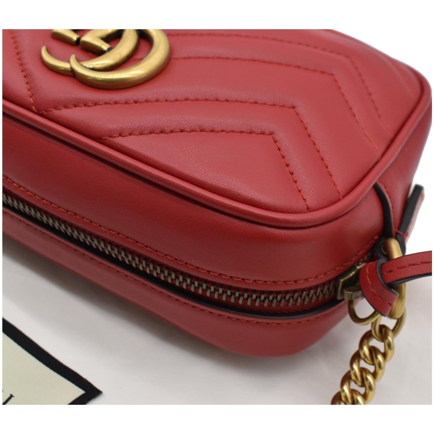 GUCCI GG Marmont Matelasse Mini Leather Crossbody Bag Red