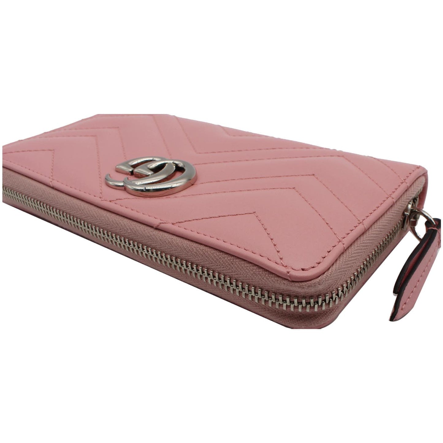 GUCCI Marmont GG Matelasse Leather Zip Around Wallet Pink