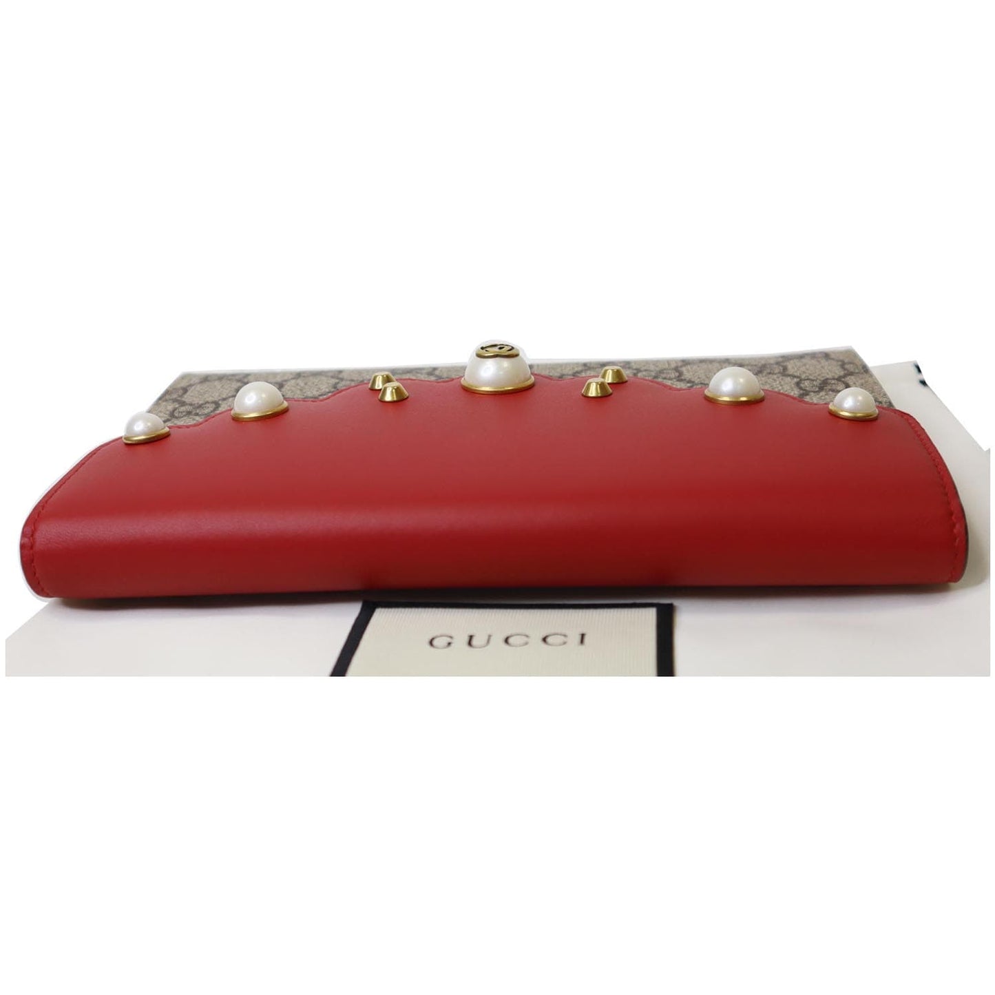 GUCCI Peony Pearly GG Coated Canvas Leather Clutch Beige 431476