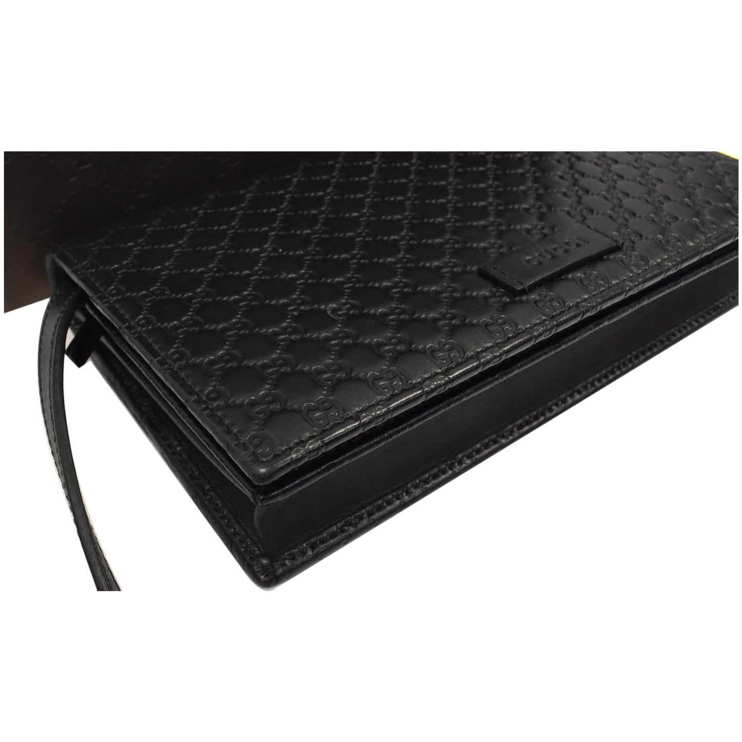 GUCCI GG Micro Guccissima Leather Crossbody Wallet Black 466507