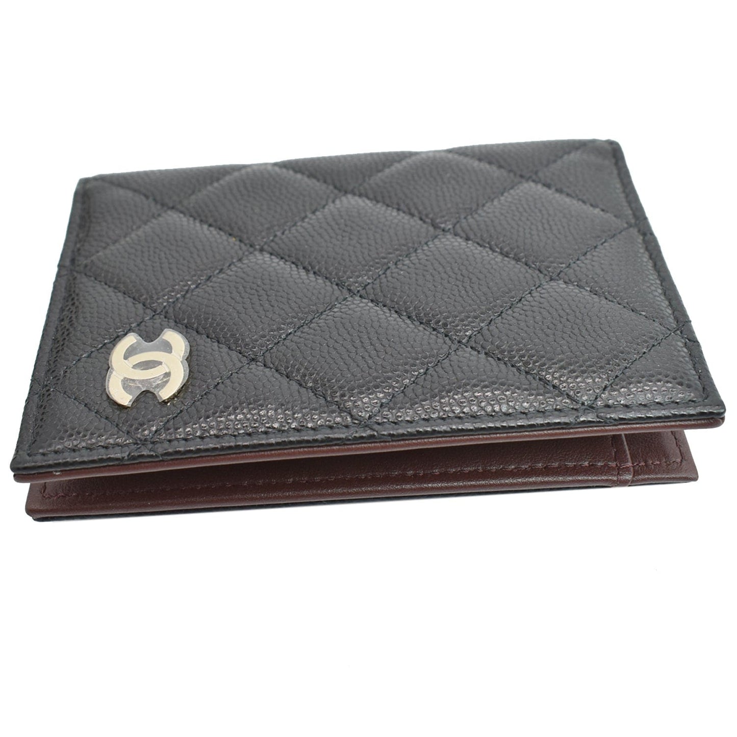 CHANEL CC Card Holder Quilted Caviar Leather Wallet Black