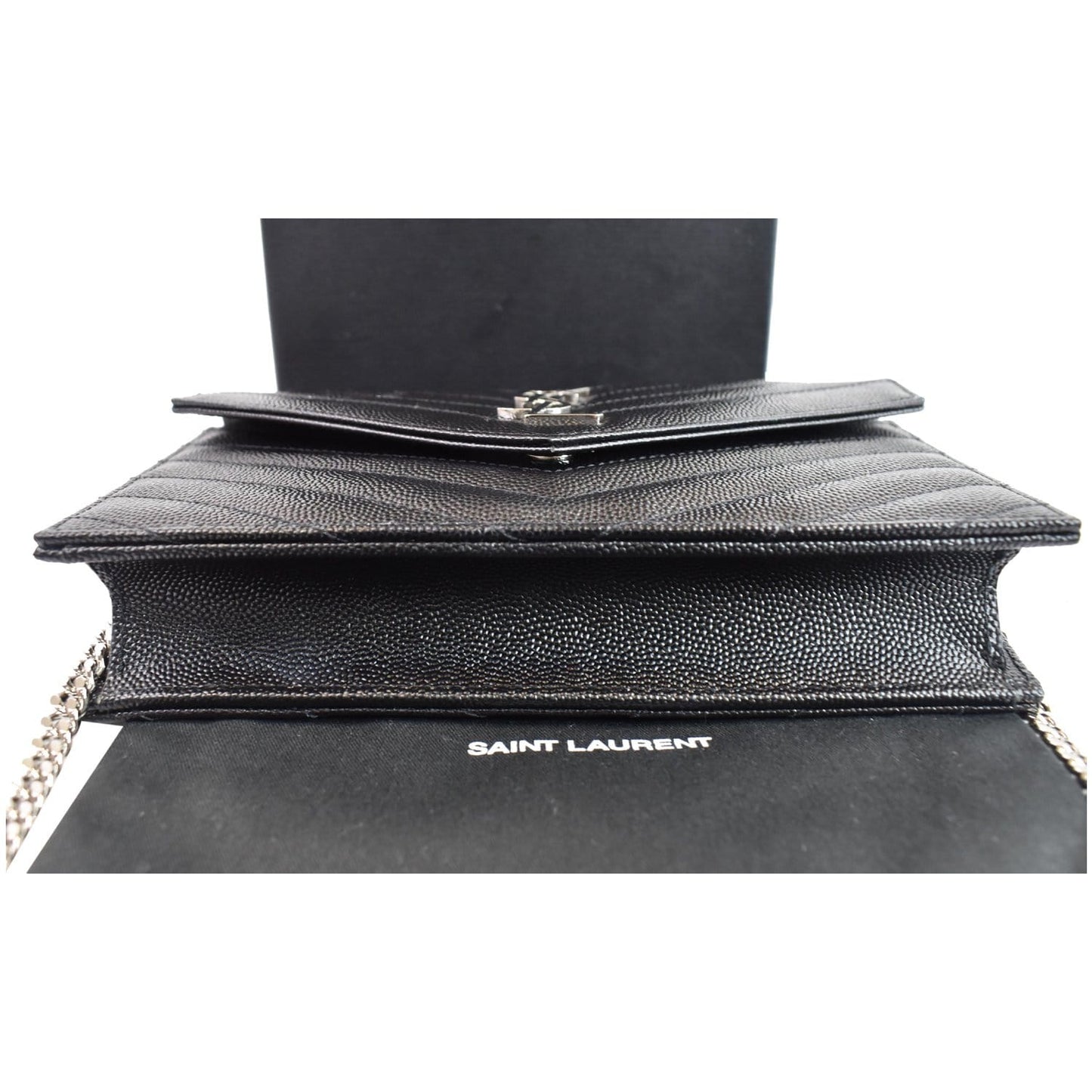 YVES SAINT LAURENT Envelope Monogram Leather Crossbody Chain Wallet Black