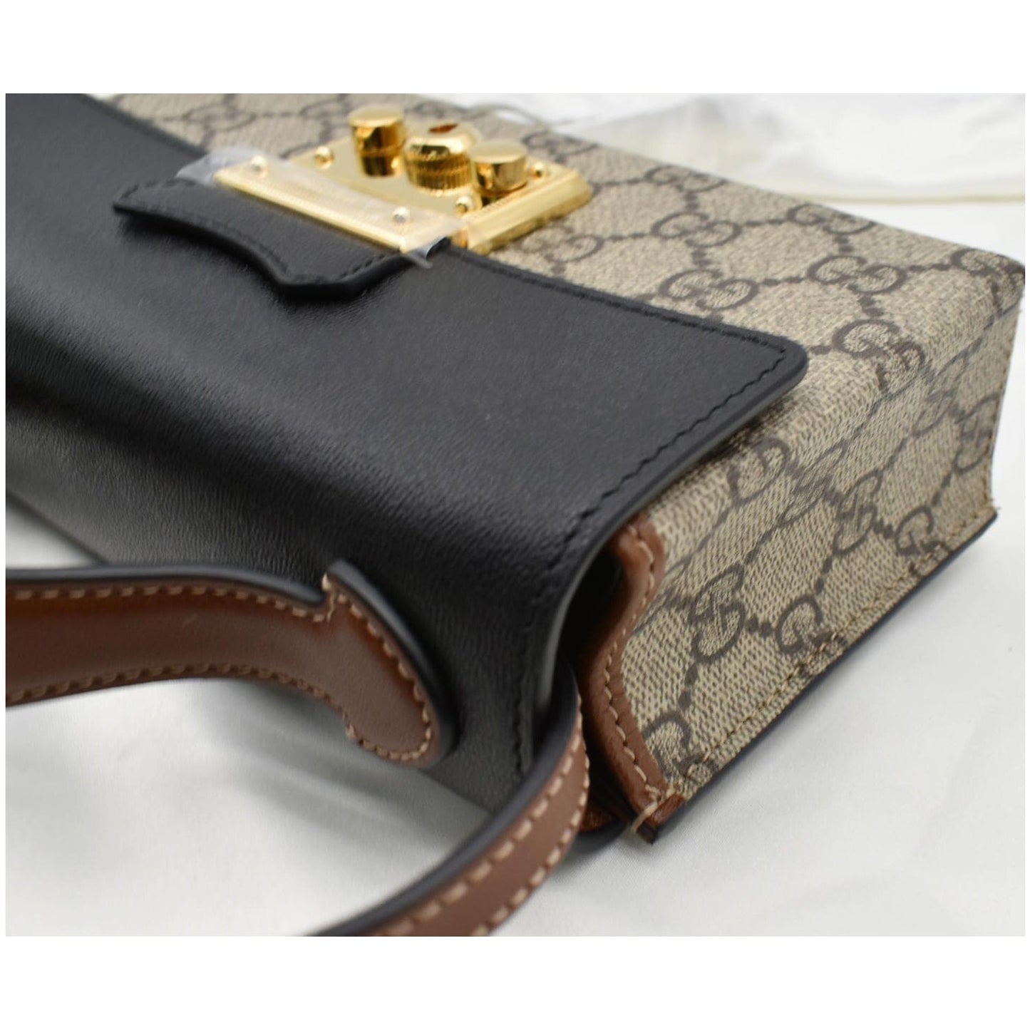 GUCCI Padlock Mini GG Supreme Canvas Top Handle Crossbody Bag Beige 652683