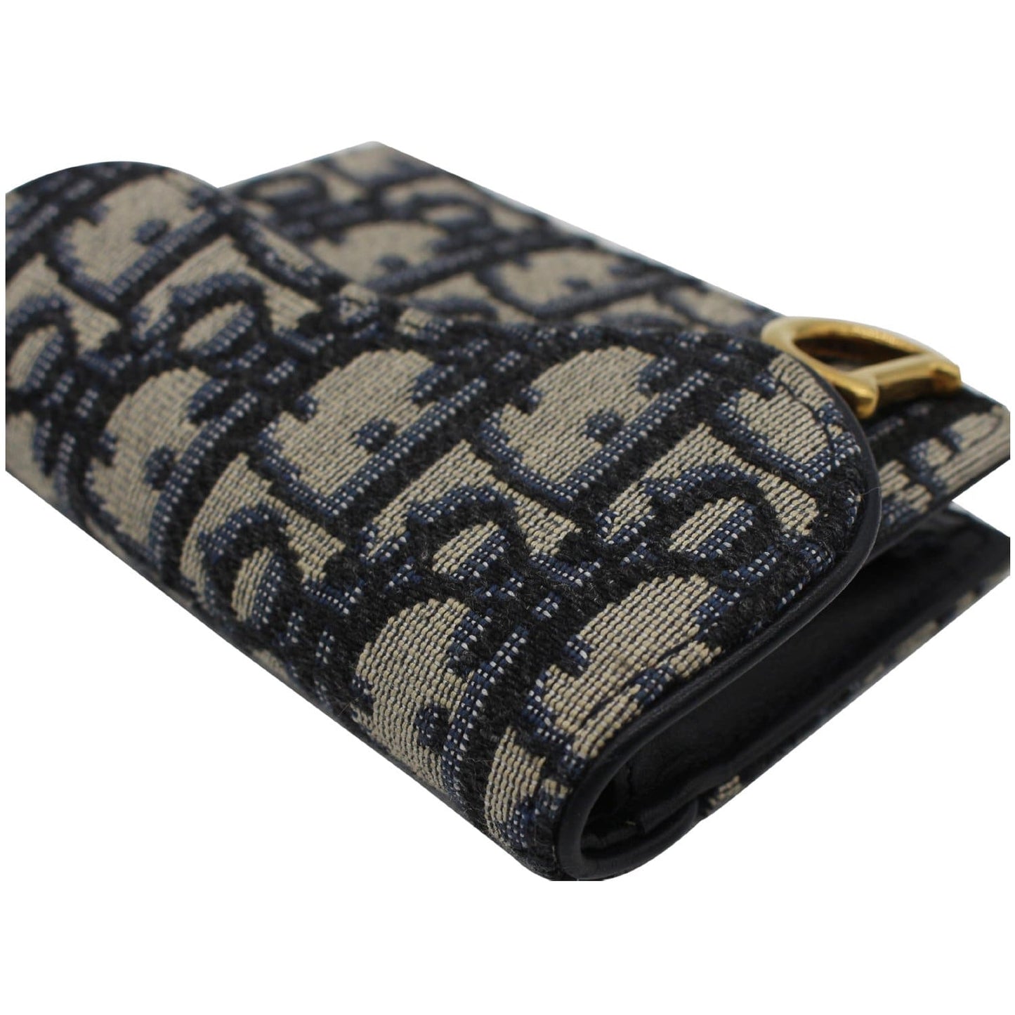 CHRISTIAN DIOR Saddle Flap Jacquard Canvas Card Holder Beige